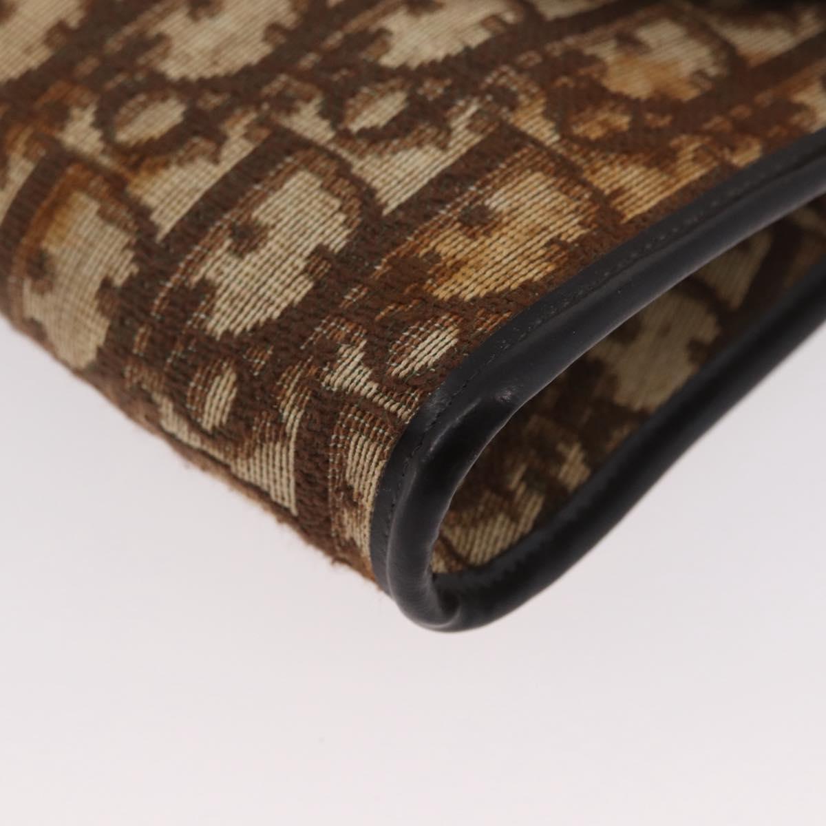 Christian Dior Trotter Canvas Shoulder Bag Brown Gold Auth BSZ029
