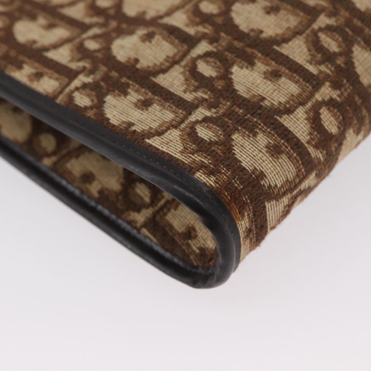 Christian Dior Trotter Canvas Shoulder Bag Brown Gold Auth BSZ029