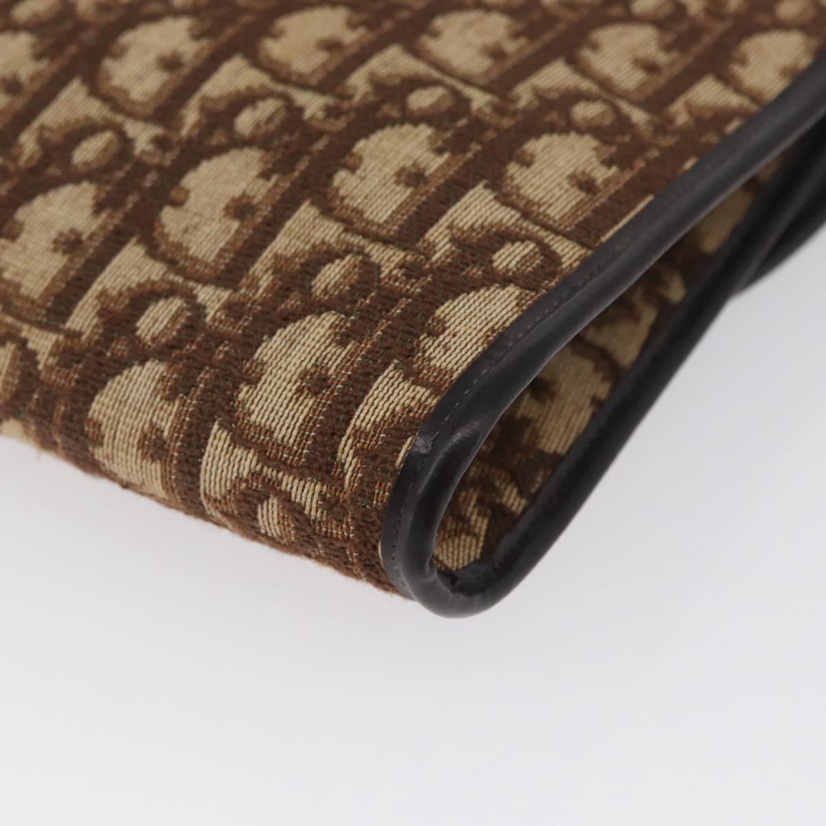 Christian Dior Trotter Canvas Shoulder Bag Brown Gold Auth BSZ029