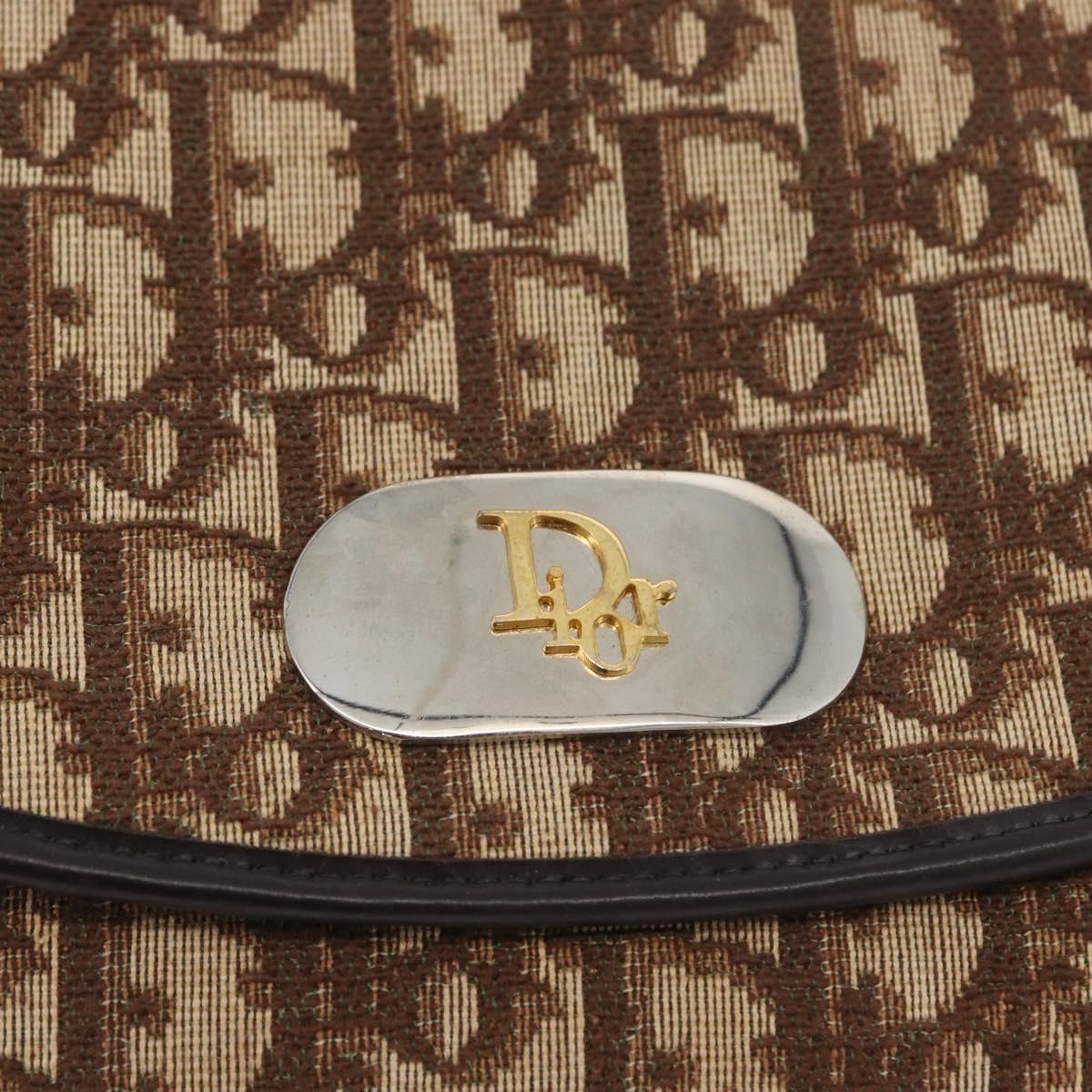 Christian Dior Trotter Canvas Shoulder Bag Brown Gold Auth BSZ029