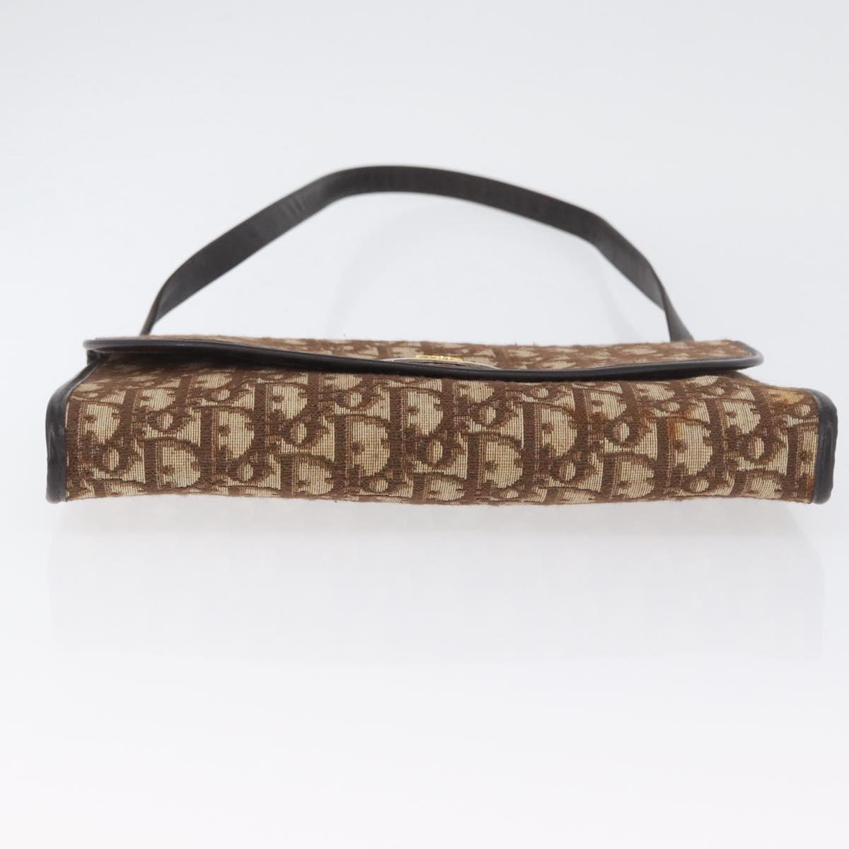 Christian Dior Trotter Canvas Shoulder Bag Brown Gold Auth BSZ029