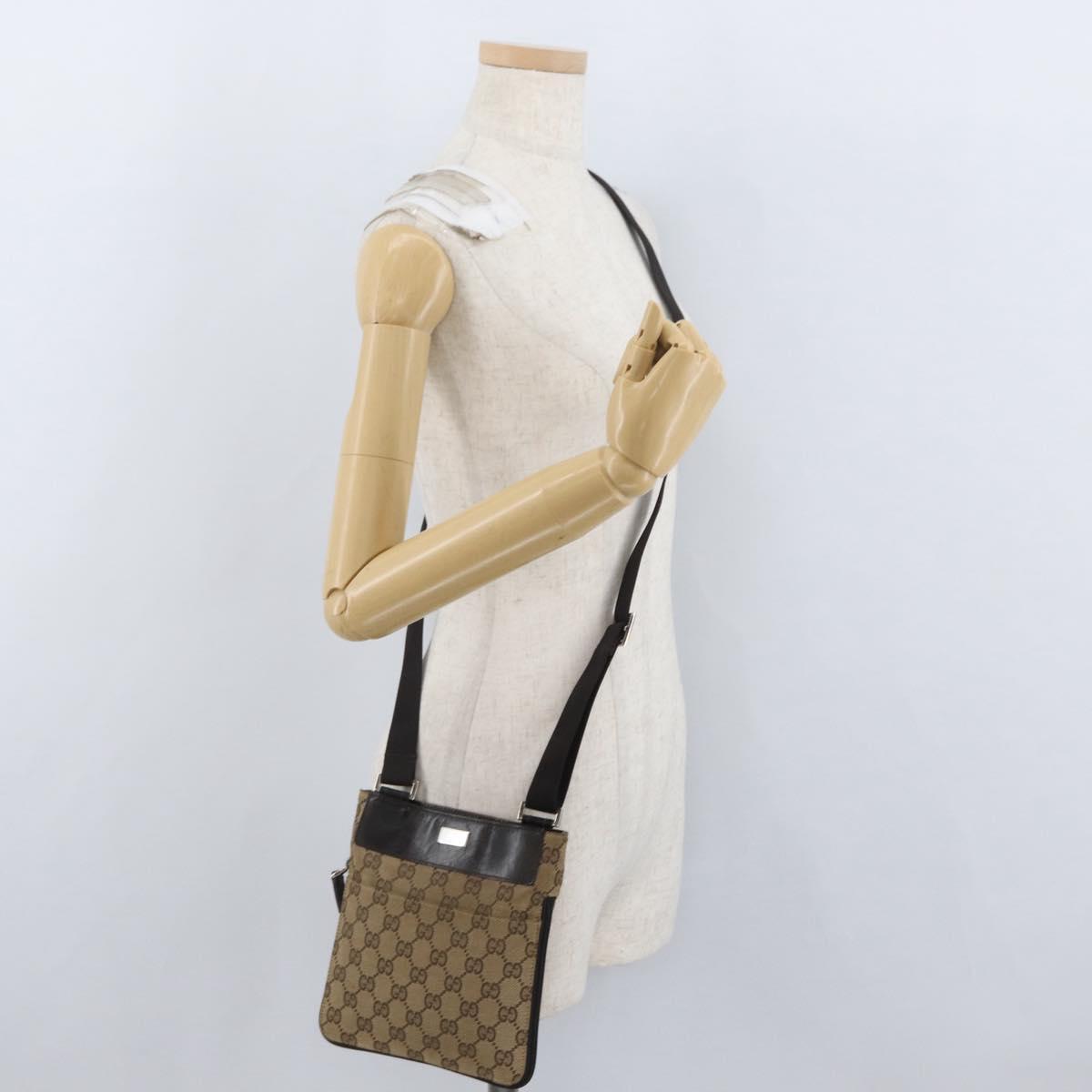 GUCCI GG Canvas Shoulder Bag Beige Silver 019 0349 Auth BSZ031A