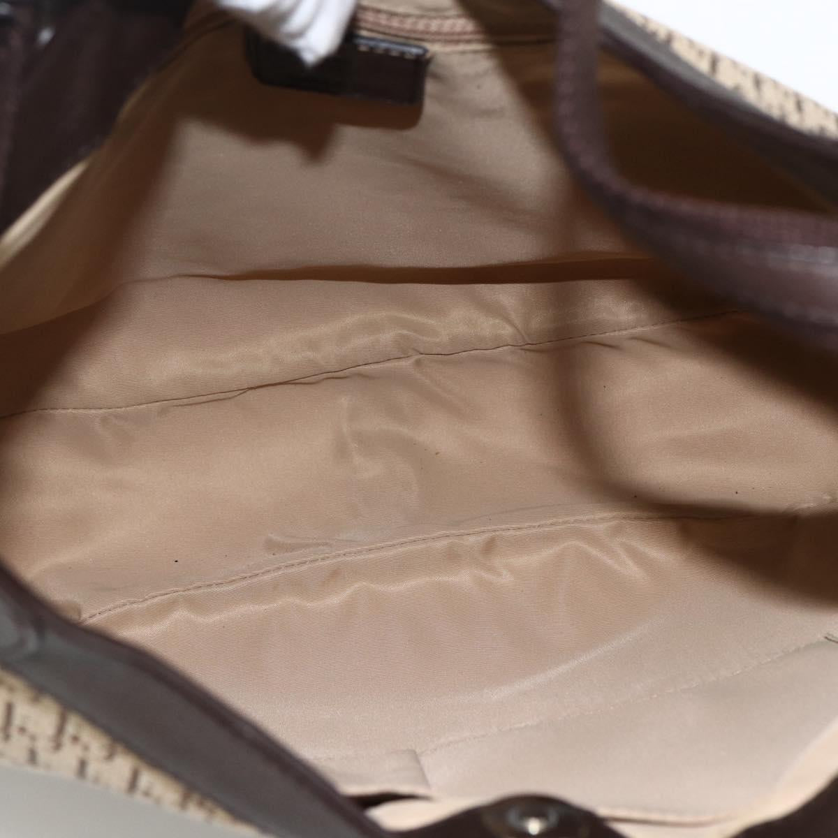 Christian Dior Trotter Canvas Shoulder Bag Beige Silver Auth BSZ033SAV