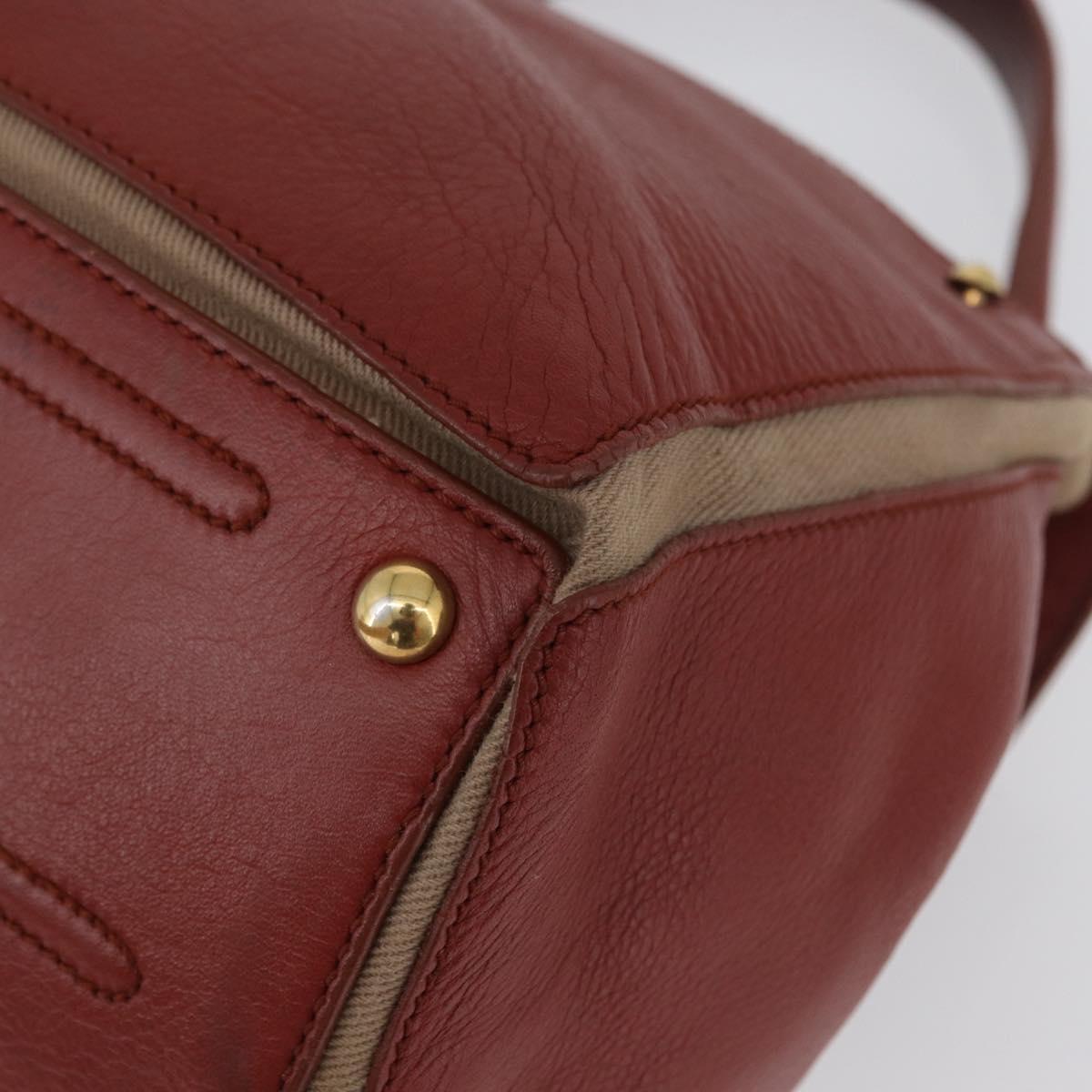 SAINT LAURENT Muse Toe Hand Bag Leather Red Gold Auth BSZ046
