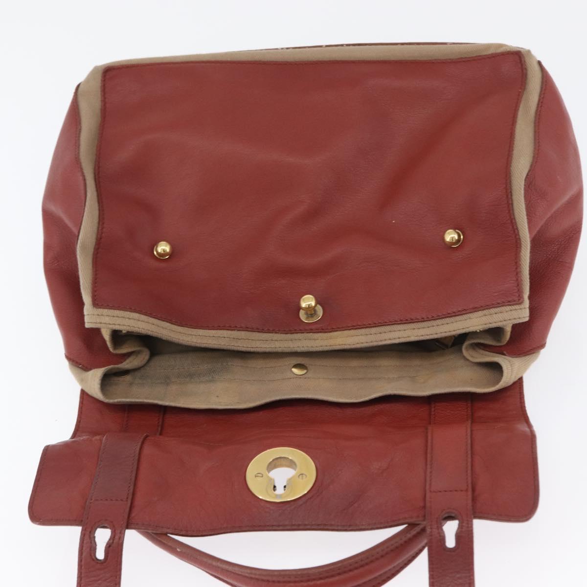 SAINT LAURENT Muse Toe Hand Bag Leather Red Gold Auth BSZ046