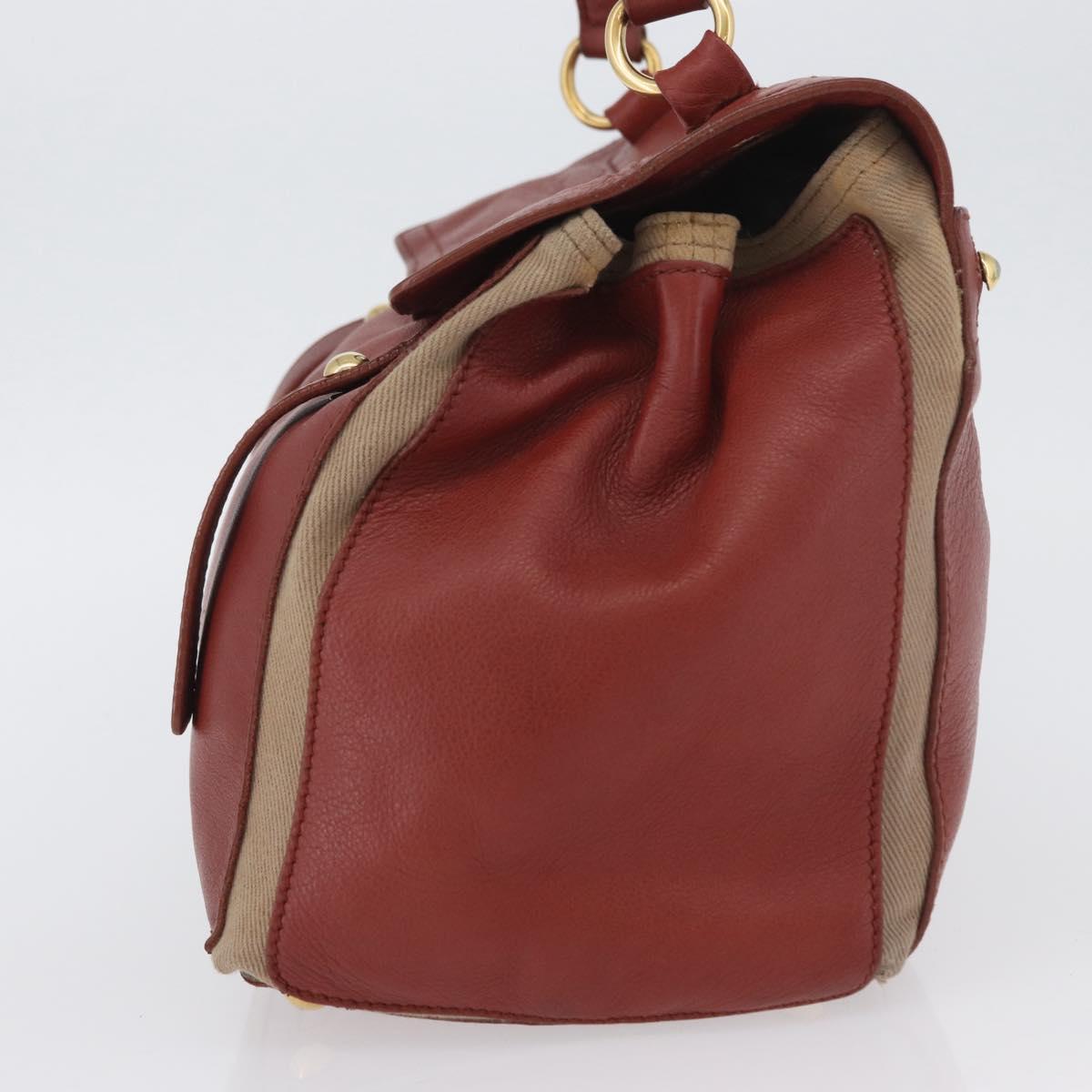 SAINT LAURENT Muse Toe Hand Bag Leather Red Gold Auth BSZ046