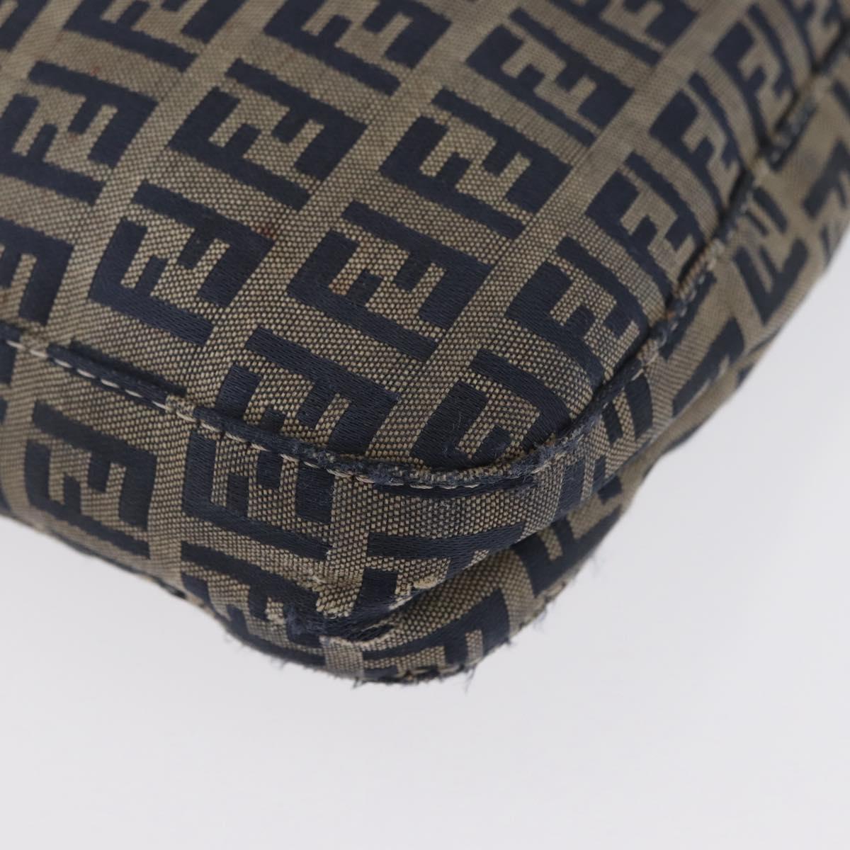FENDI Zucchino Canvas Mamma Baguette Hand Bag Navy Silver Auth BSZ047