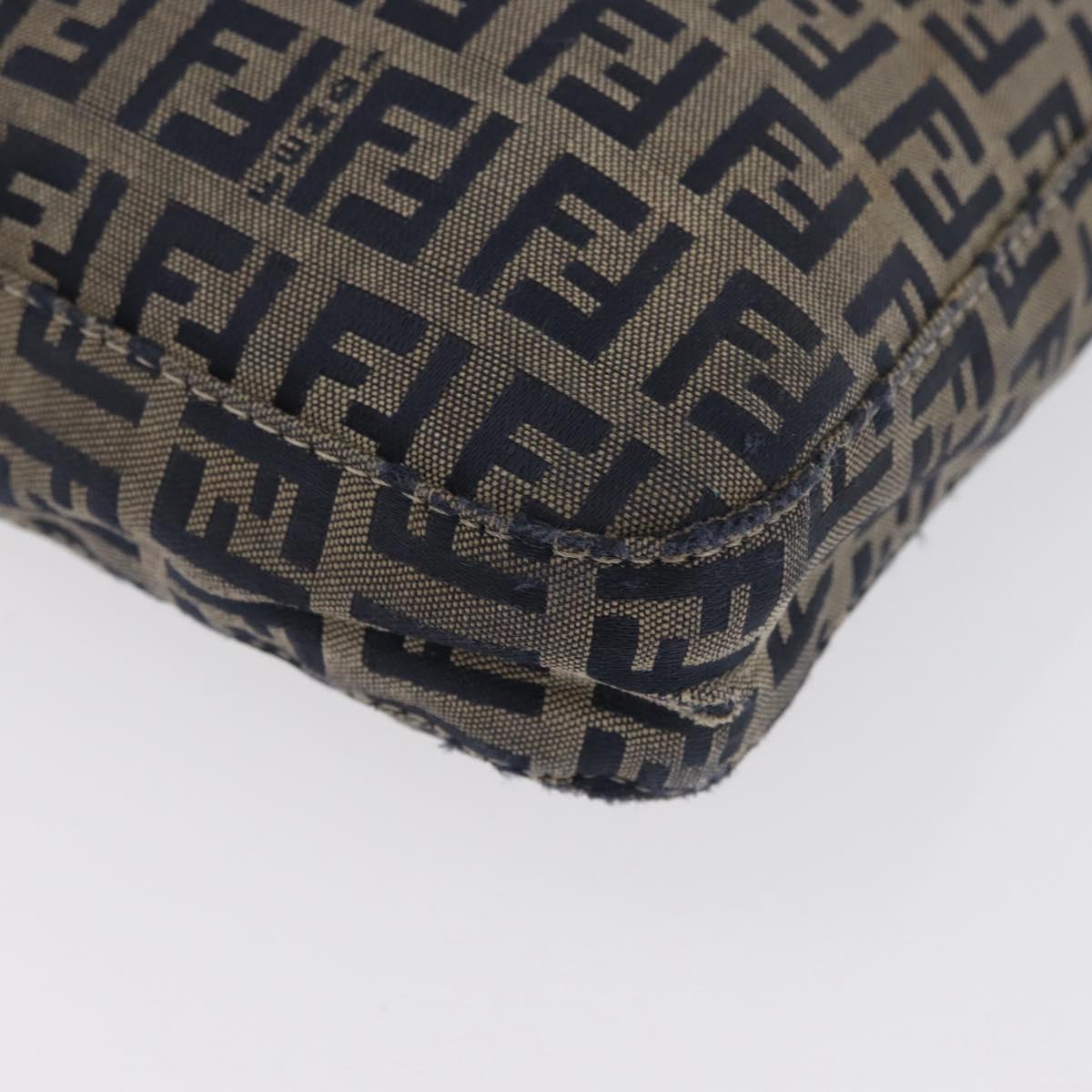 FENDI Zucchino Canvas Mamma Baguette Hand Bag Navy Silver Auth BSZ047