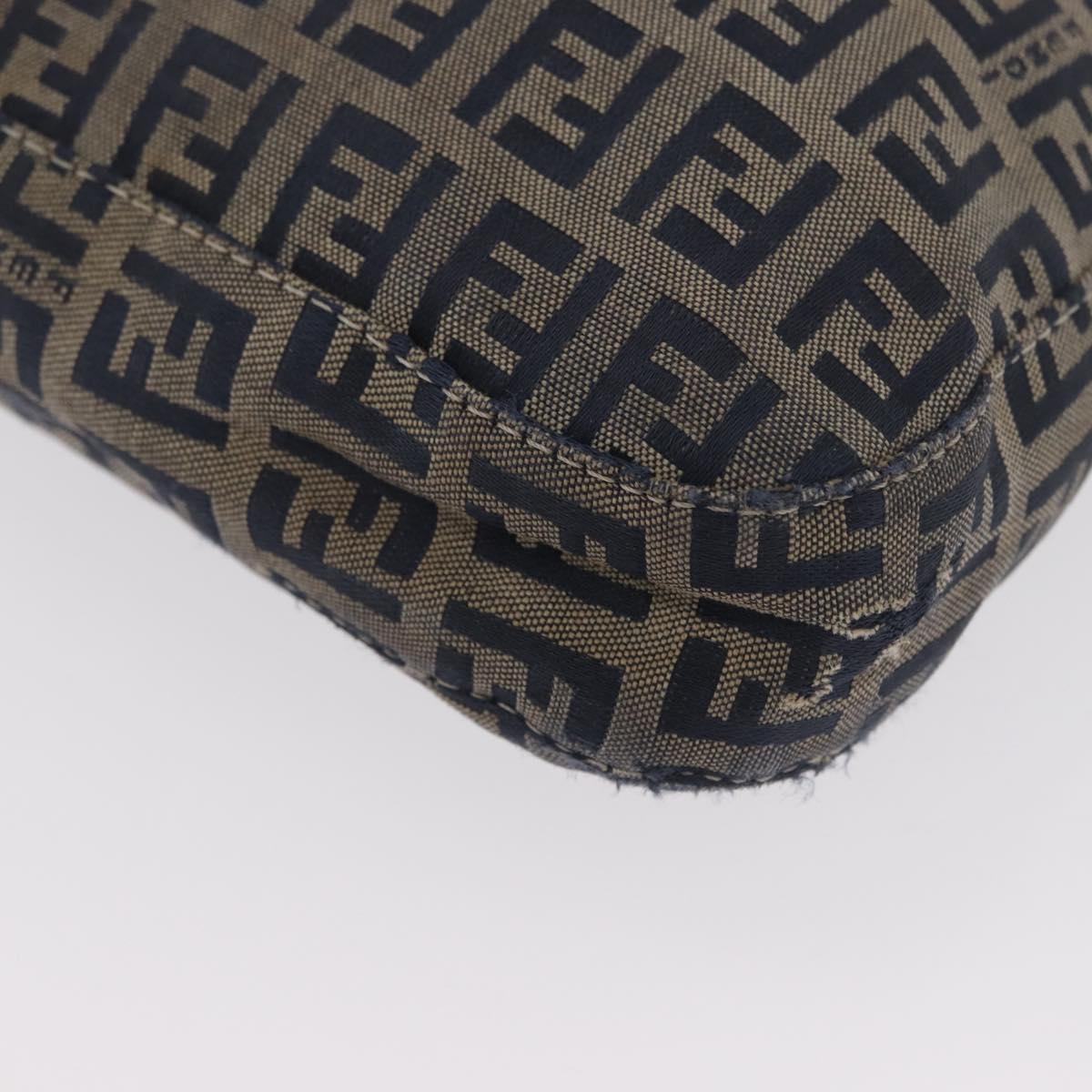 FENDI Zucchino Canvas Mamma Baguette Hand Bag Navy Silver Auth BSZ047