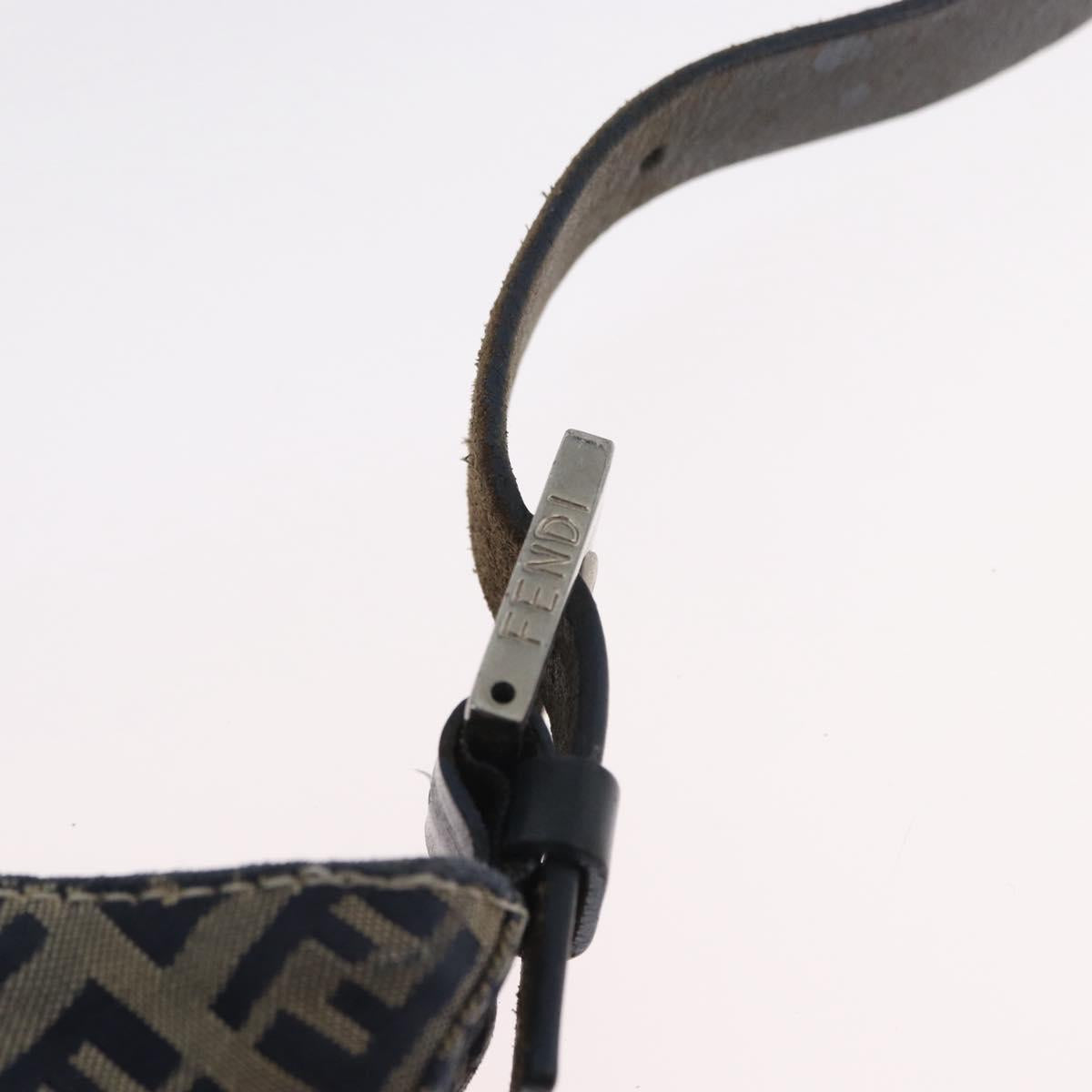 FENDI Zucchino Canvas Mamma Baguette Hand Bag Navy Silver Auth BSZ047