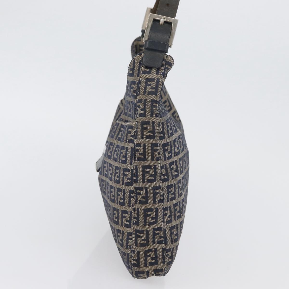 FENDI Zucchino Canvas Mamma Baguette Hand Bag Navy Silver Auth BSZ047