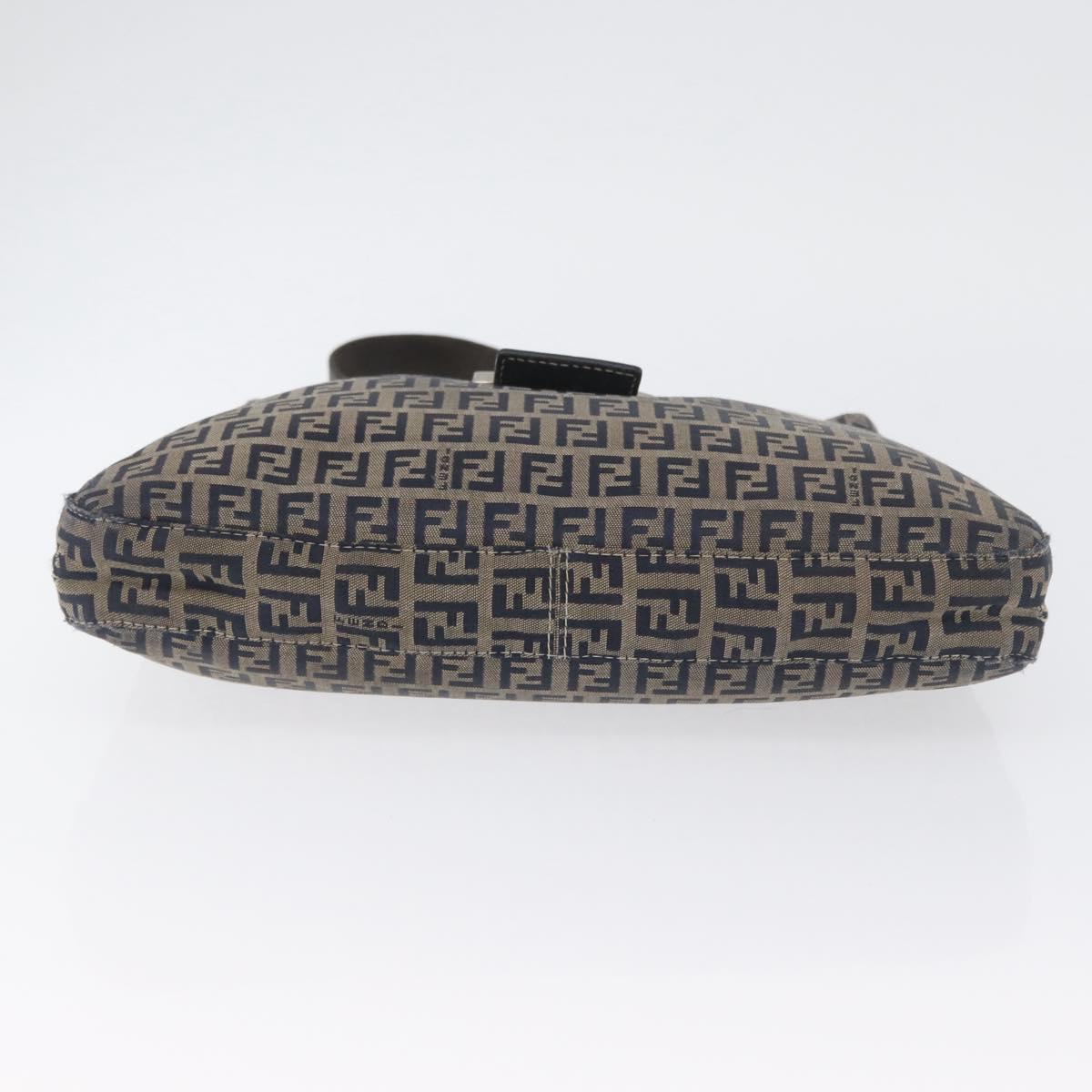 FENDI Zucchino Canvas Mamma Baguette Hand Bag Navy Silver Auth BSZ047