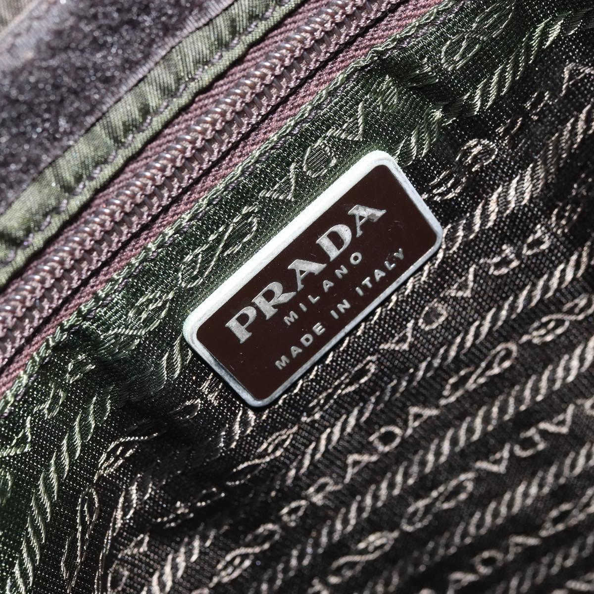 PRADA Shoulder Bag Nylon Khaki Silver Auth BSZ053