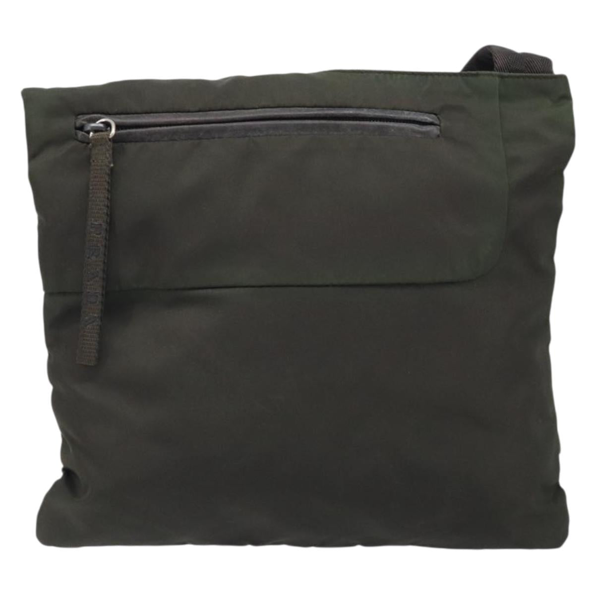 PRADA Shoulder Bag Nylon Khaki Silver Auth BSZ053