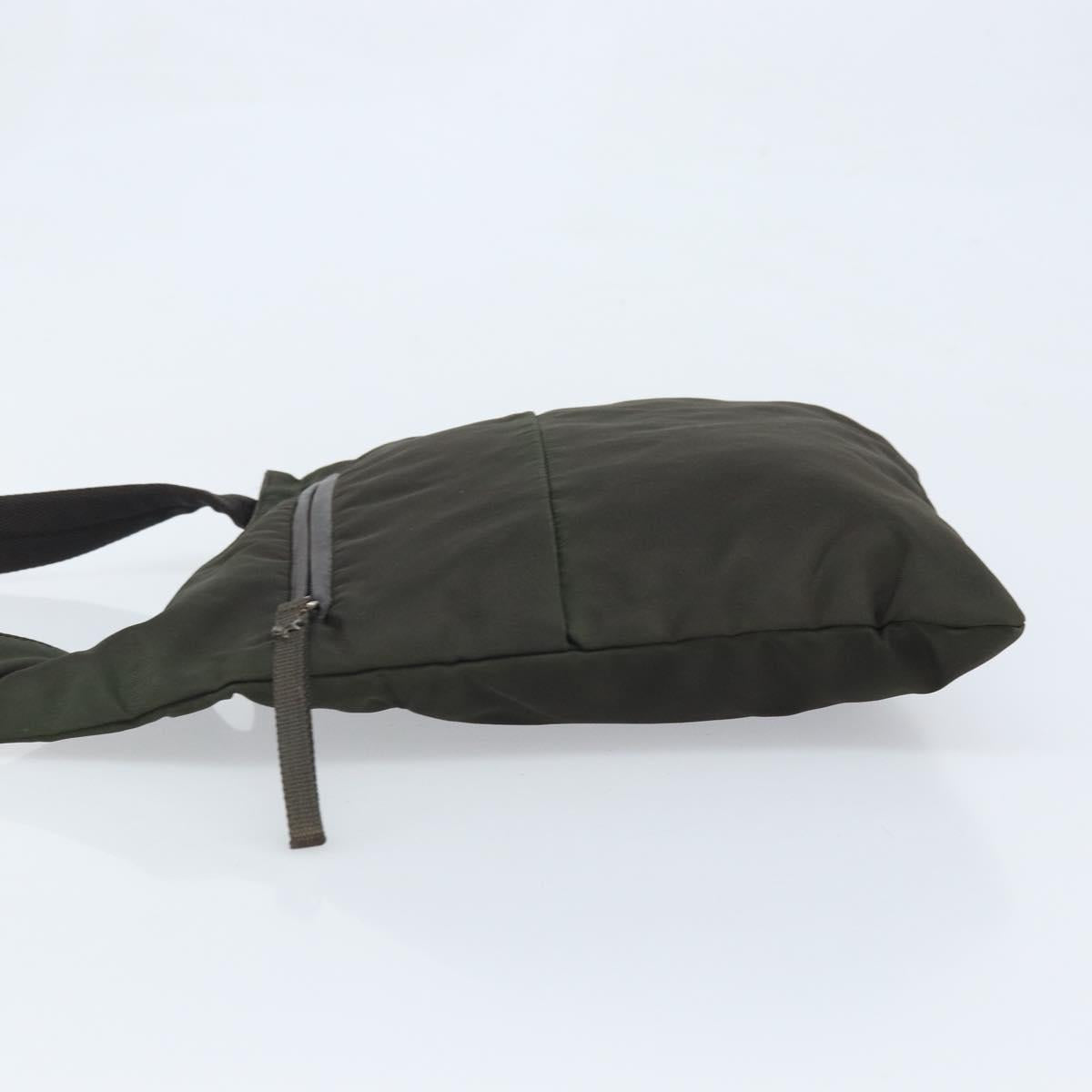 PRADA Shoulder Bag Nylon Khaki Silver Auth BSZ053