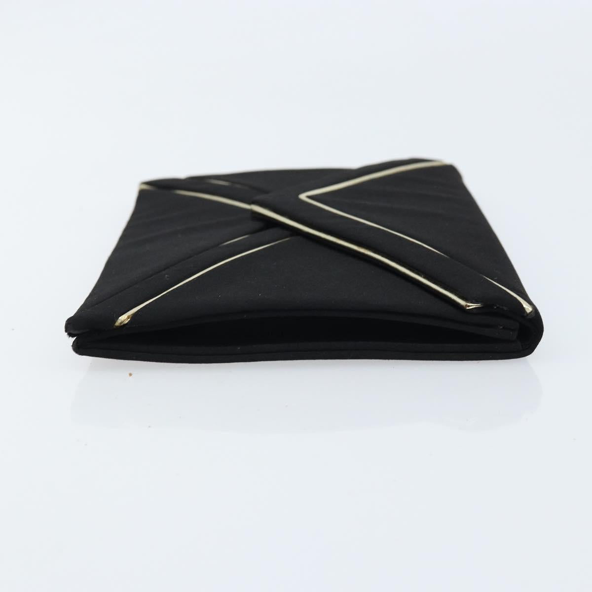 SAINT LAURENT Clutch Bag Satin Black Gold Auth BSZ059