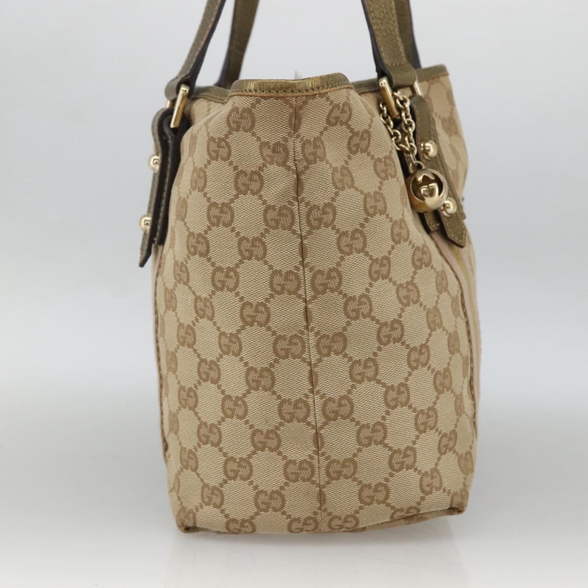 GUCCI GG Canvas Sherry Line Tote Bag Beige Gold 137396 Auth BSZ069