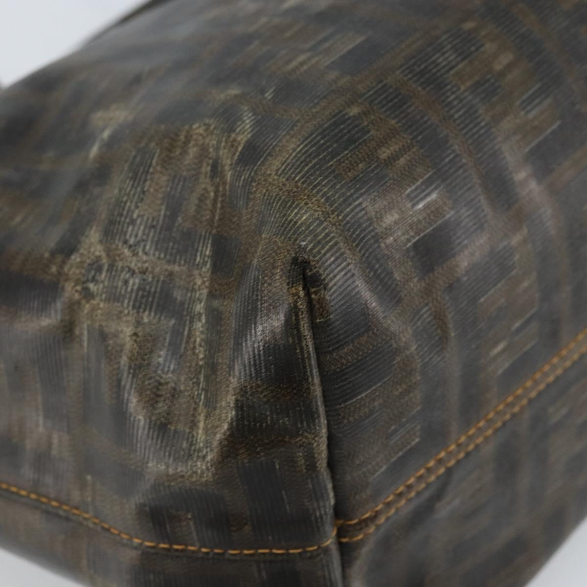 FENDI Zucca Canvas Tote Bag Coated Canvas Brown Black Auth BSZ076