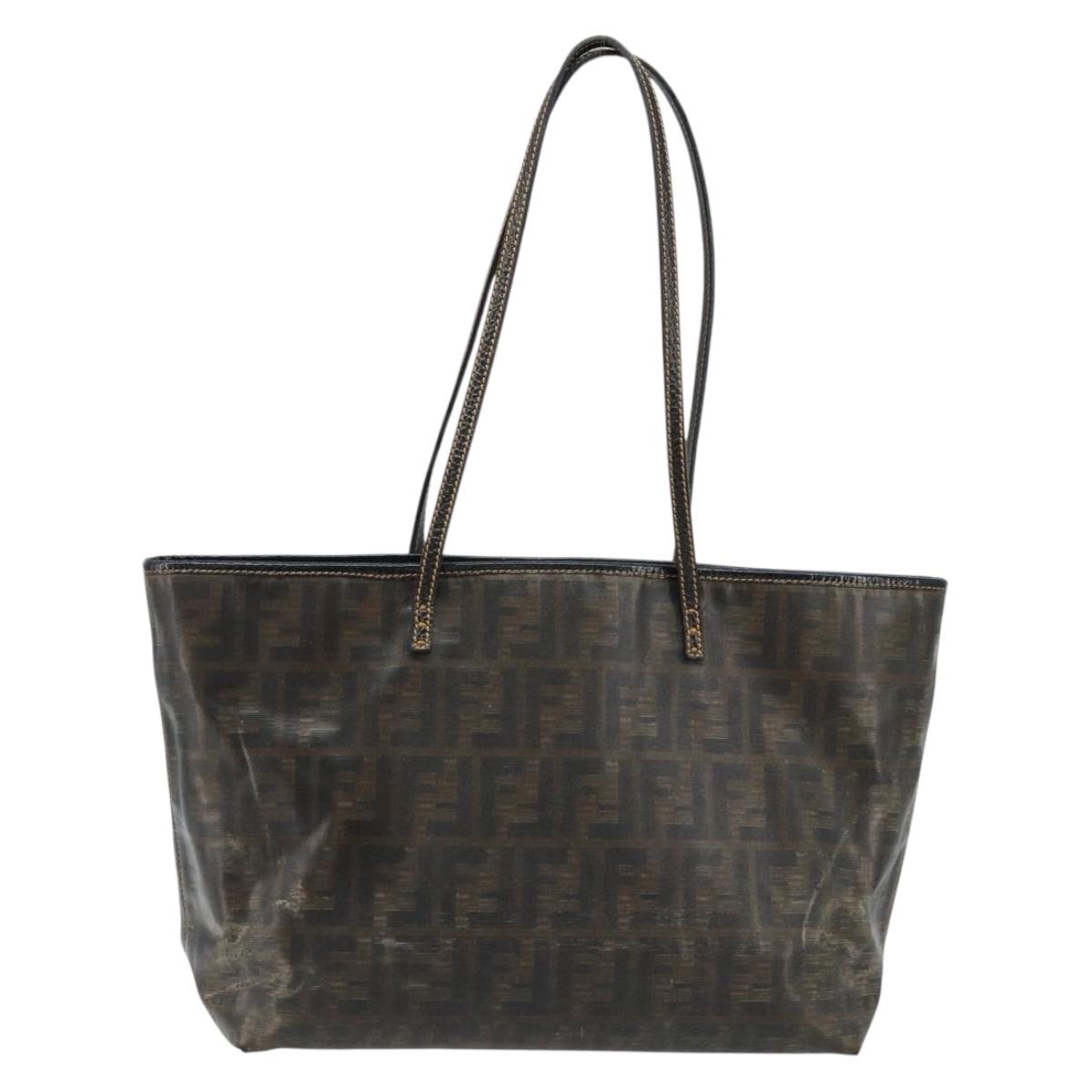 FENDI Zucca Canvas Tote Bag Coated Canvas Brown Black Auth BSZ076