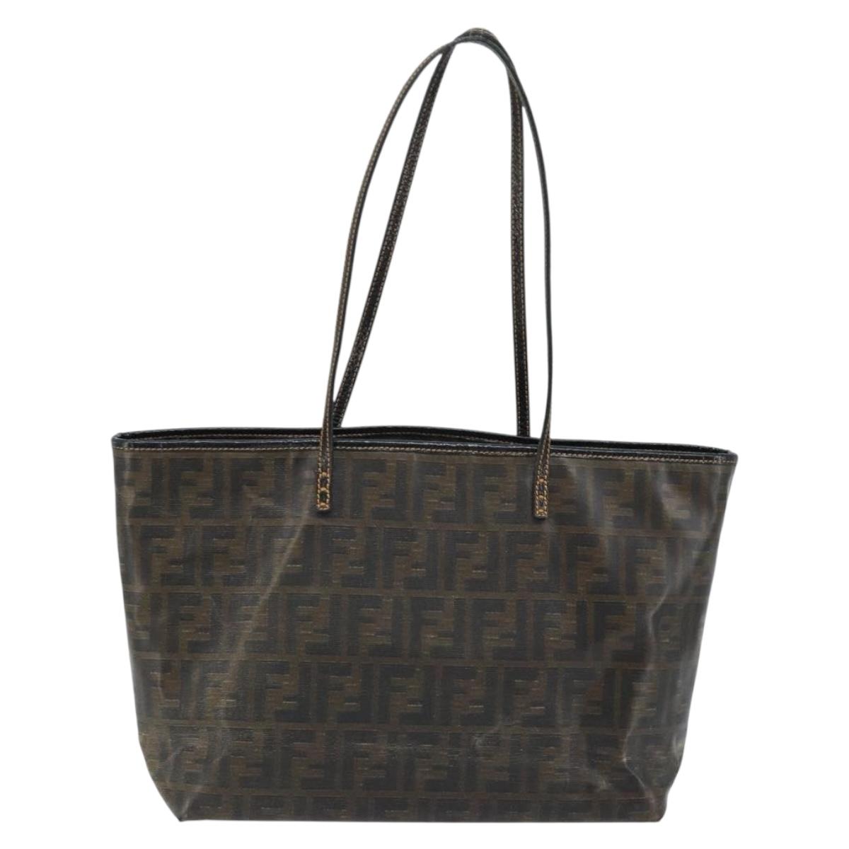 FENDI Zucca Canvas Tote Bag Coated Canvas Brown Black Auth BSZ076