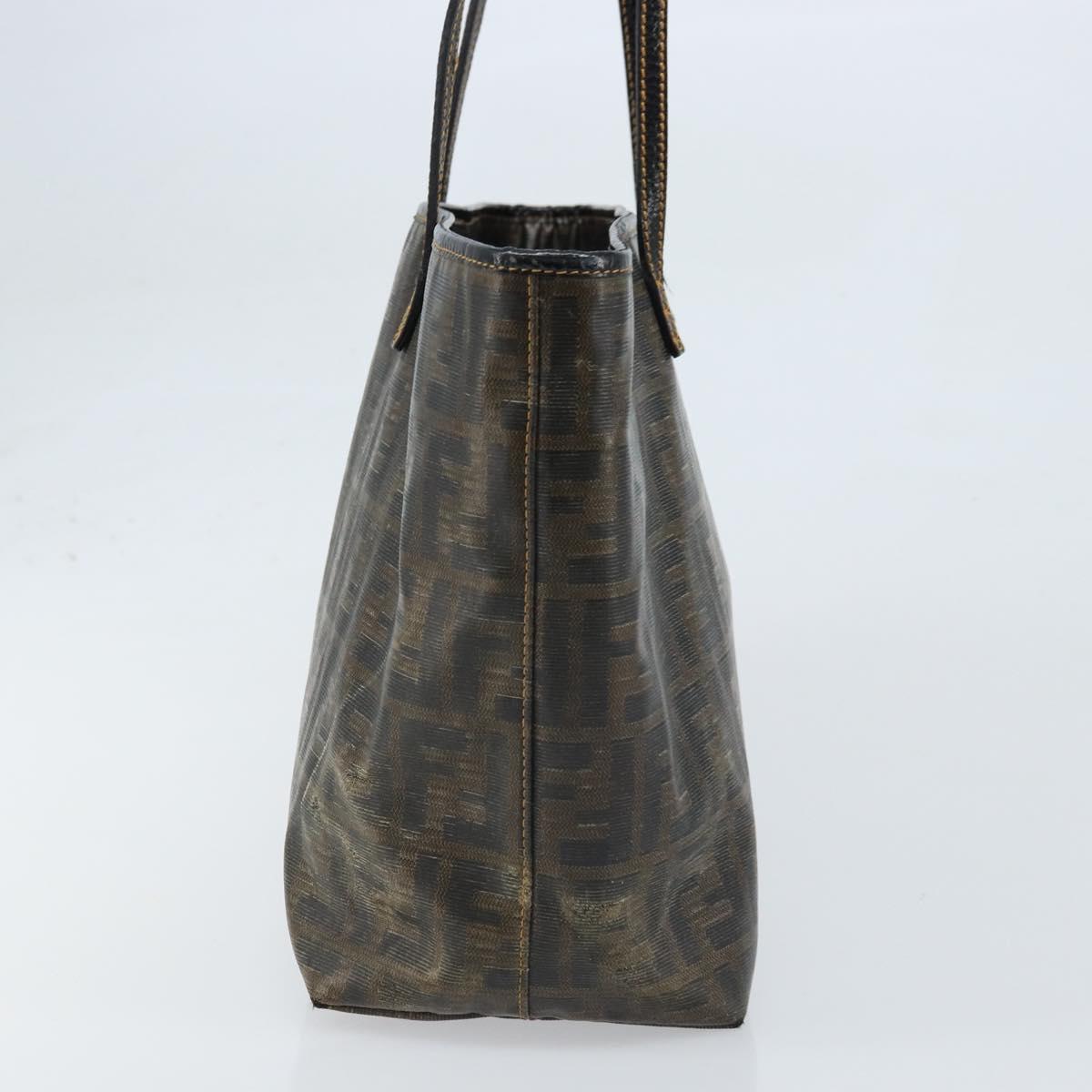 FENDI Zucca Canvas Tote Bag Coated Canvas Brown Black Auth BSZ076