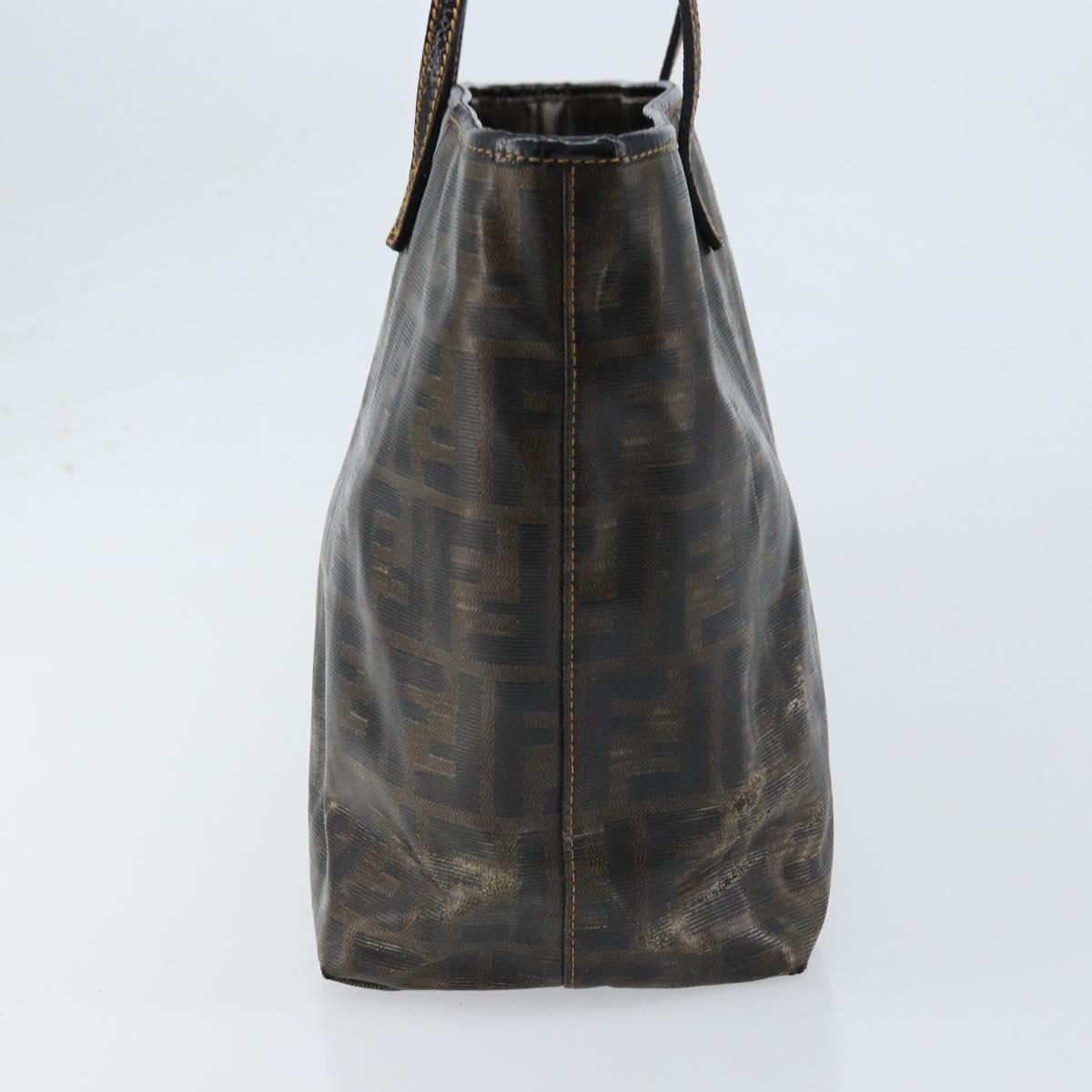 FENDI Zucca Canvas Tote Bag Coated Canvas Brown Black Auth BSZ076