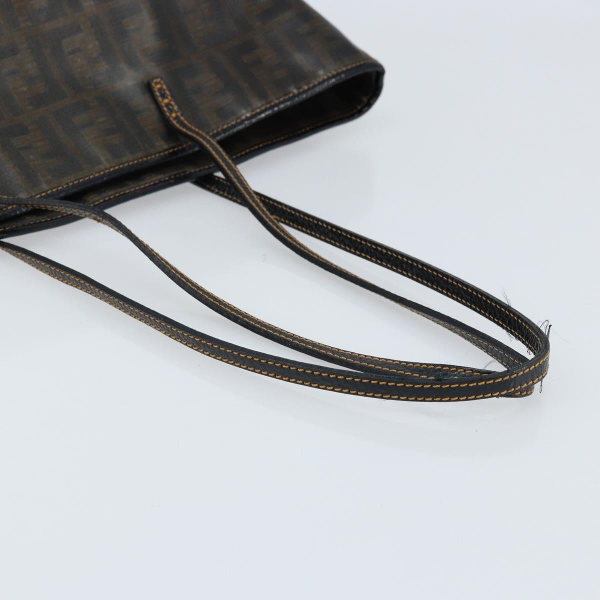 FENDI Zucca Canvas Tote Bag Coated Canvas Brown Black Auth BSZ076