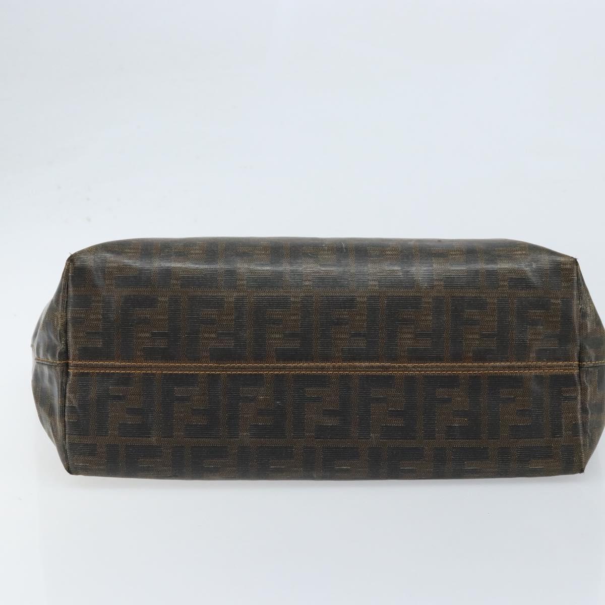 FENDI Zucca Canvas Tote Bag Coated Canvas Brown Black Auth BSZ076