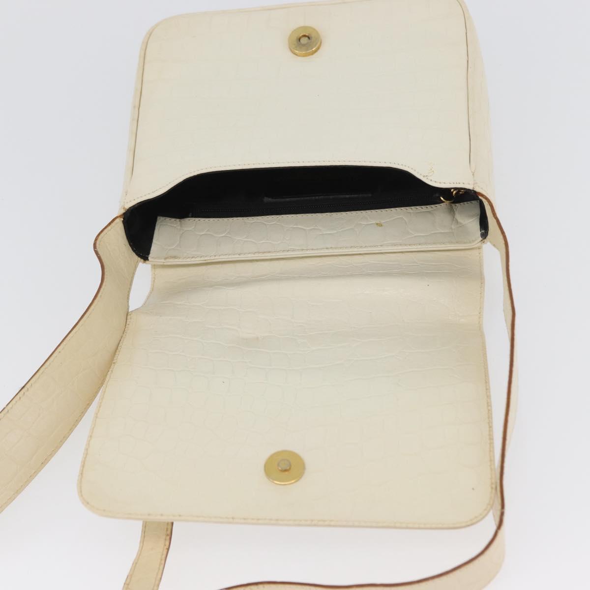 Salvatore Ferragamo Gancini Shoulder Bag Embossed leather White Gold Auth BSZ079