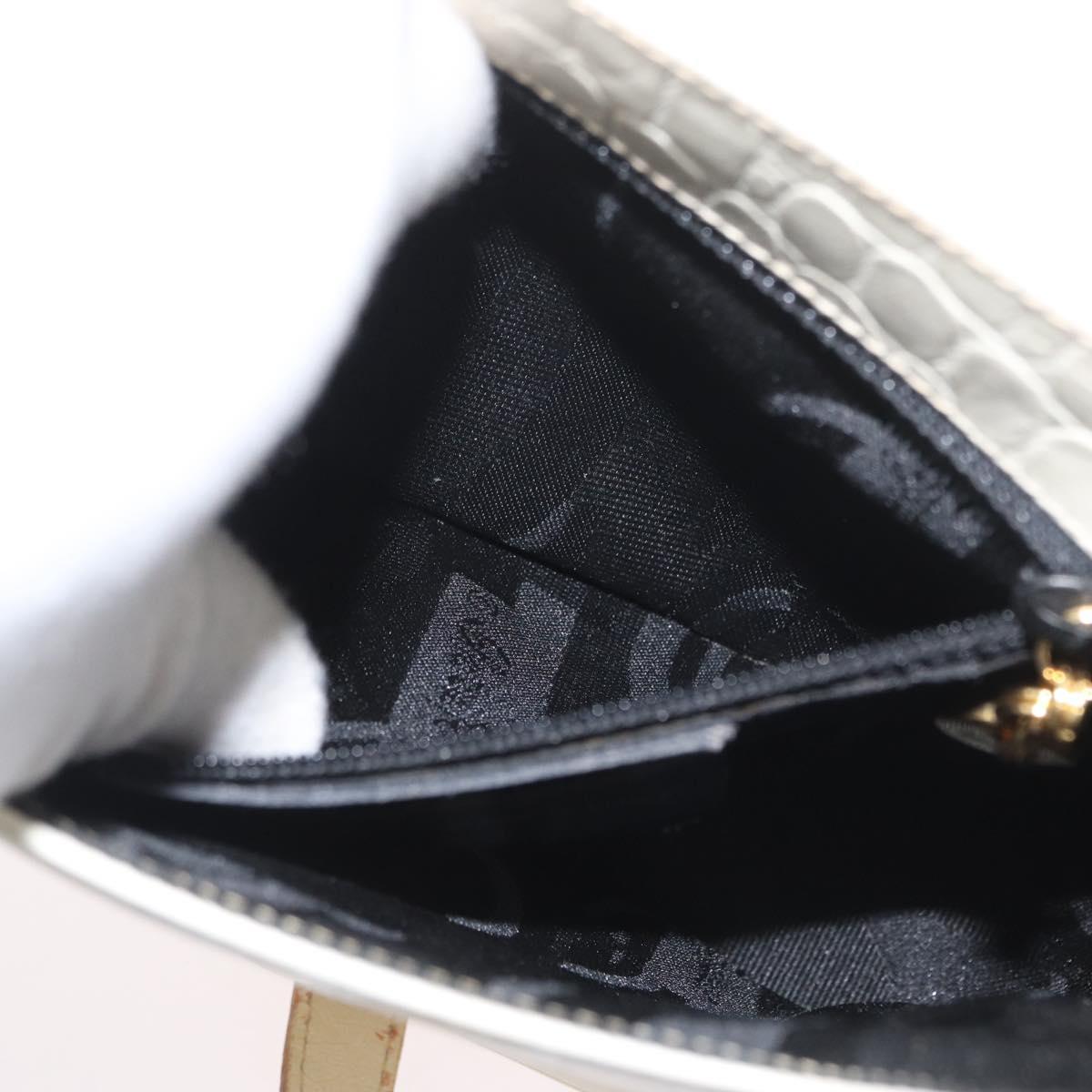 Salvatore Ferragamo Gancini Shoulder Bag Embossed leather White Gold Auth BSZ079