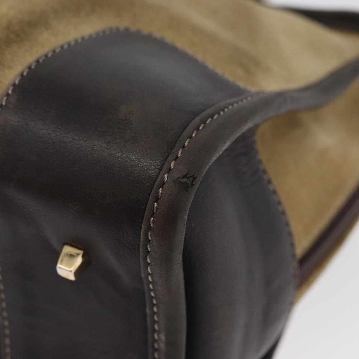 LOEWE Anagram Americana 28 Hand Bag Suede Leather Beige Gold Auth BSZ081