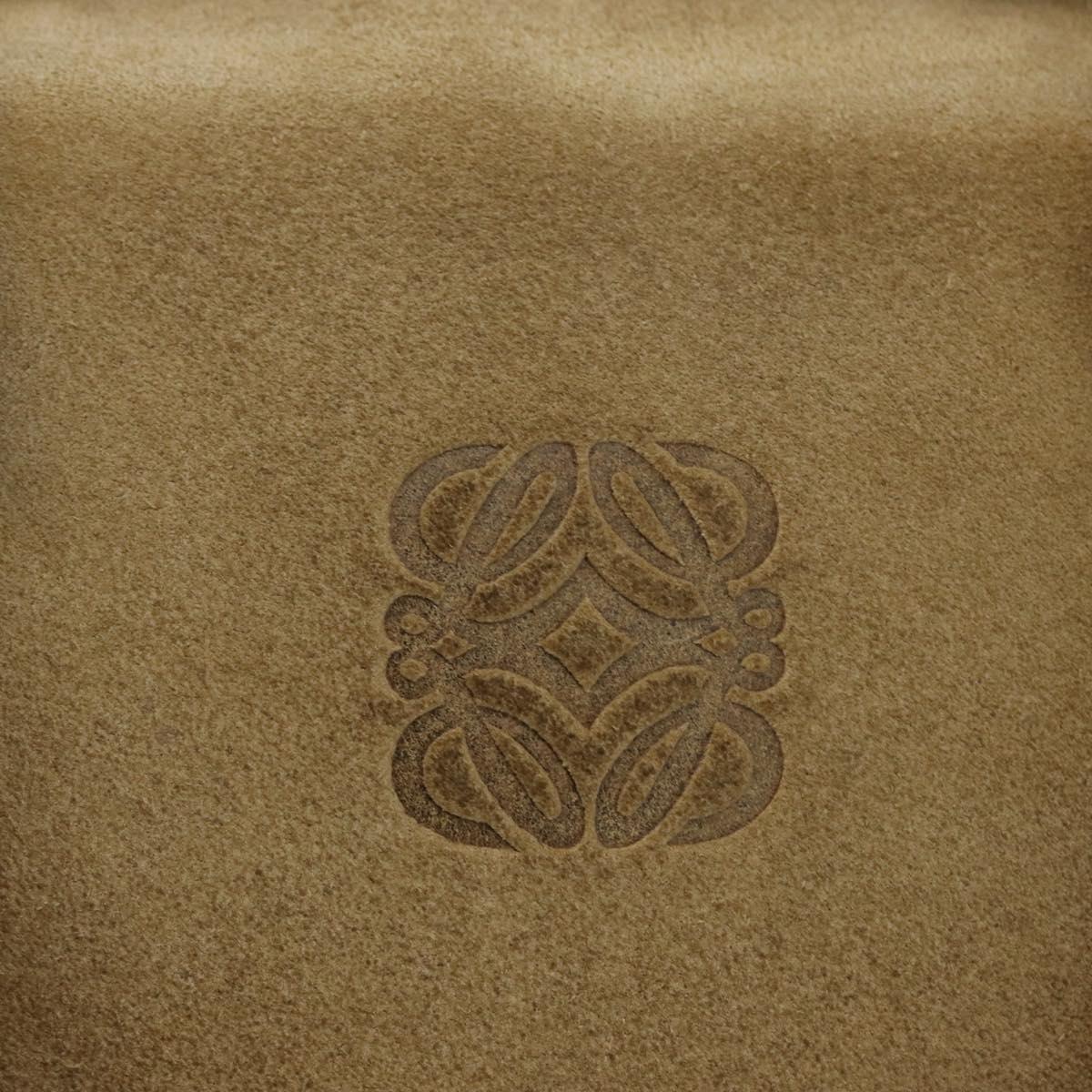 LOEWE Anagram Americana 28 Hand Bag Suede Leather Beige Gold Auth BSZ081