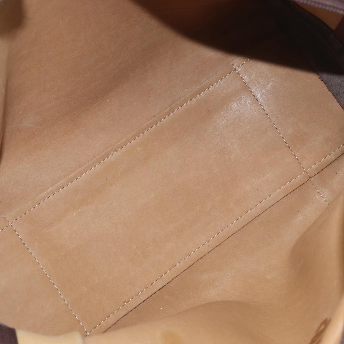 LOEWE Anagram Americana 28 Hand Bag Suede Leather Beige Gold Auth BSZ081