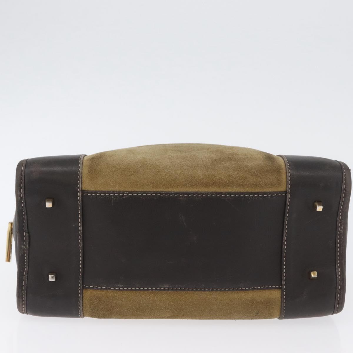 LOEWE Anagram Americana 28 Hand Bag Suede Leather Beige Gold Auth BSZ081