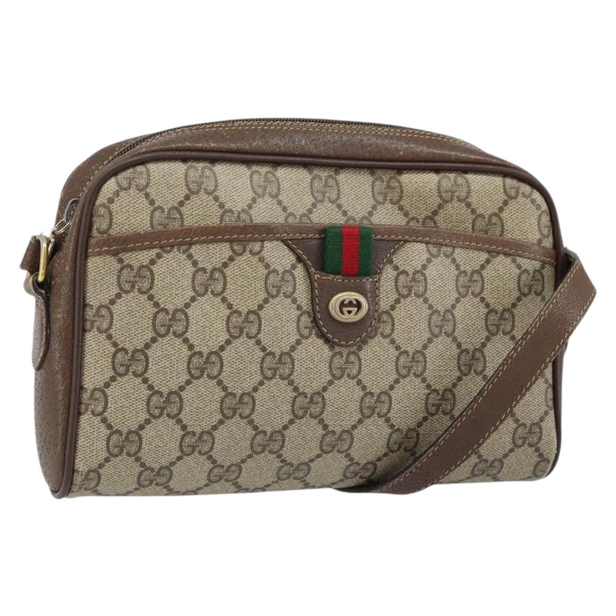 GUCCI GG Supreme Web Sherry Line Bag PVC Beige Gold 116 02 089 Auth BSZ082