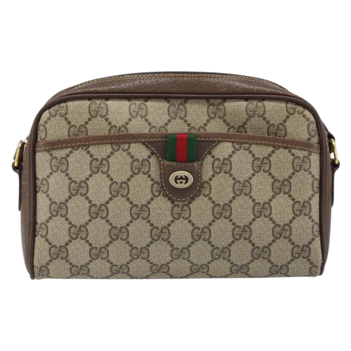 GUCCI GG Supreme Web Sherry Line Bag PVC Beige Gold 116 02 089 Auth BSZ082