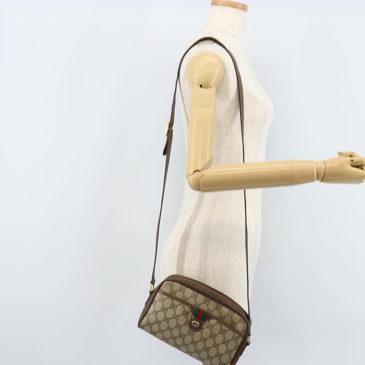 GUCCI GG Supreme Web Sherry Line Bag PVC Beige Gold 116 02 089 Auth BSZ082