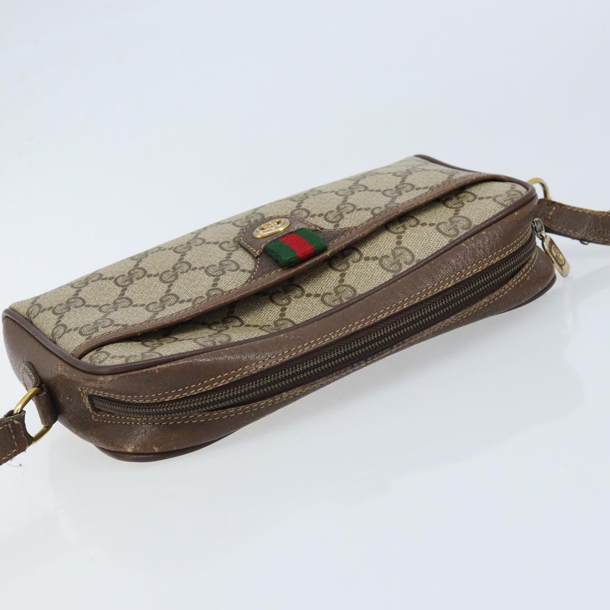 GUCCI GG Supreme Web Sherry Line Bag PVC Beige Gold 116 02 089 Auth BSZ082