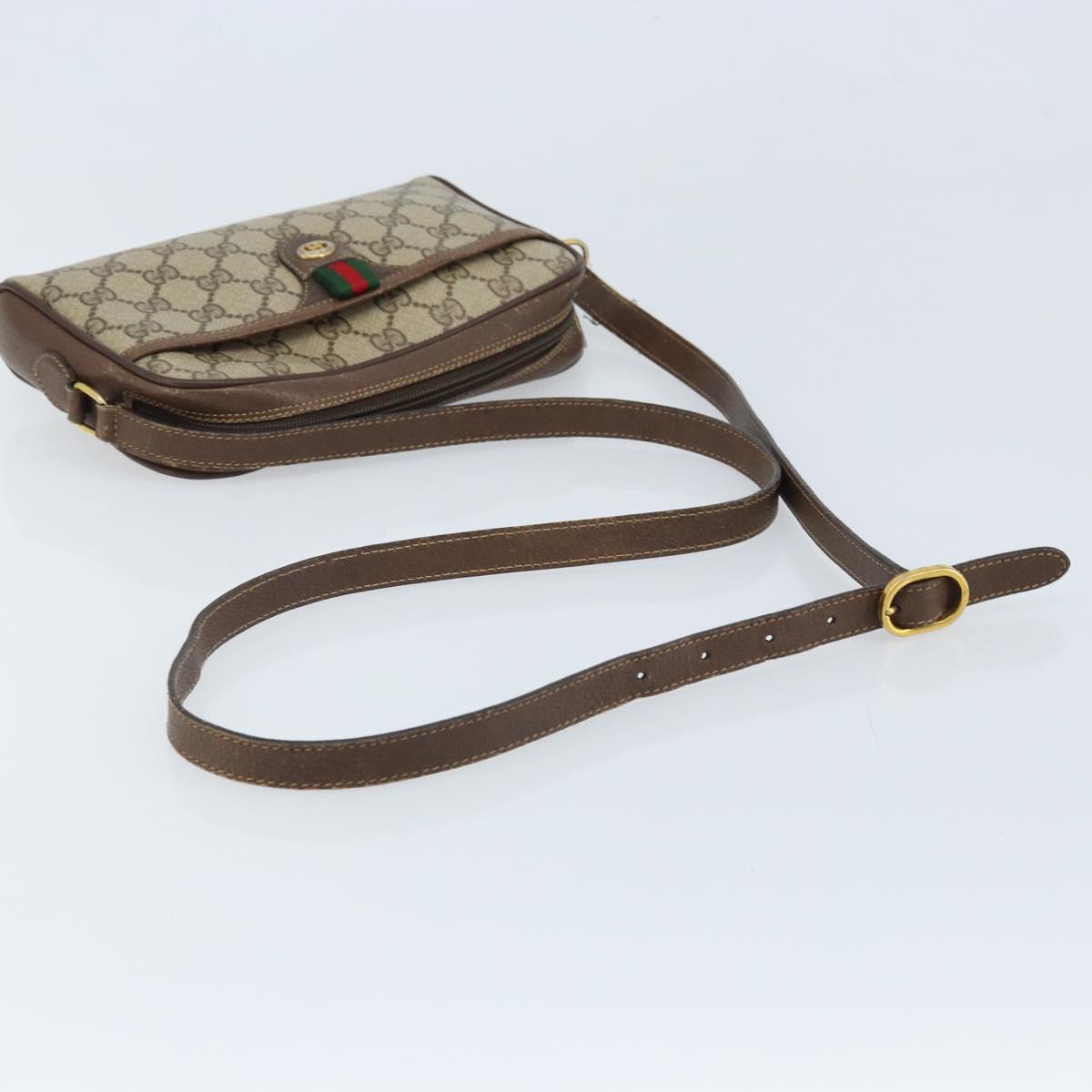 GUCCI GG Supreme Web Sherry Line Bag PVC Beige Gold 116 02 089 Auth BSZ082