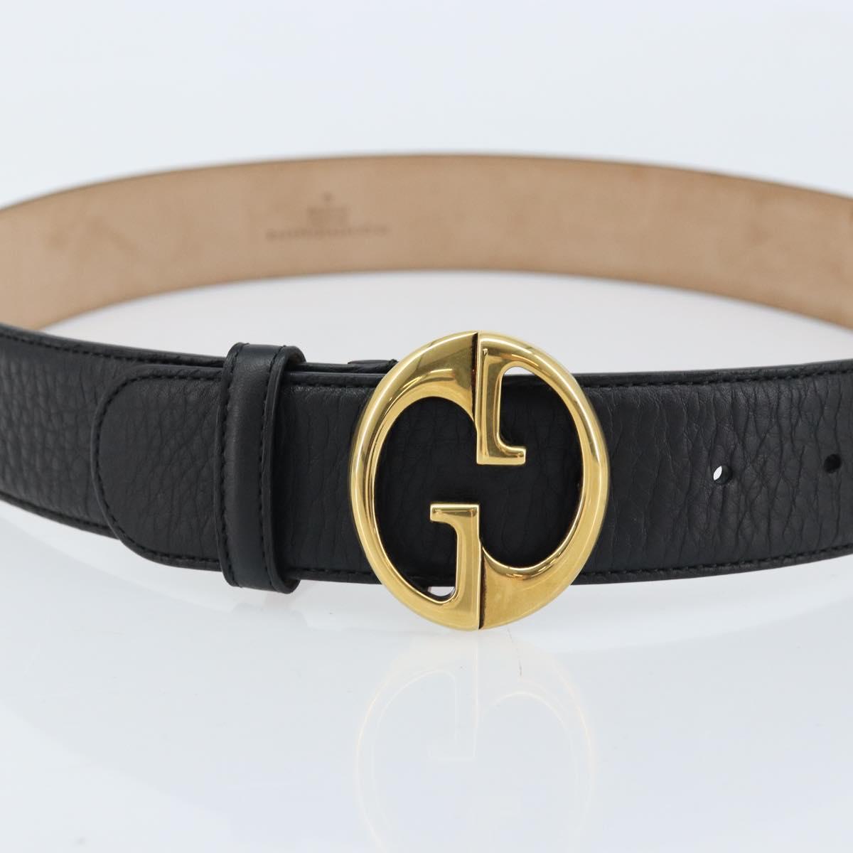 GUCCI Belt Leather 39"" Black Gold 245884 214351 85 34 Auth BSZ094