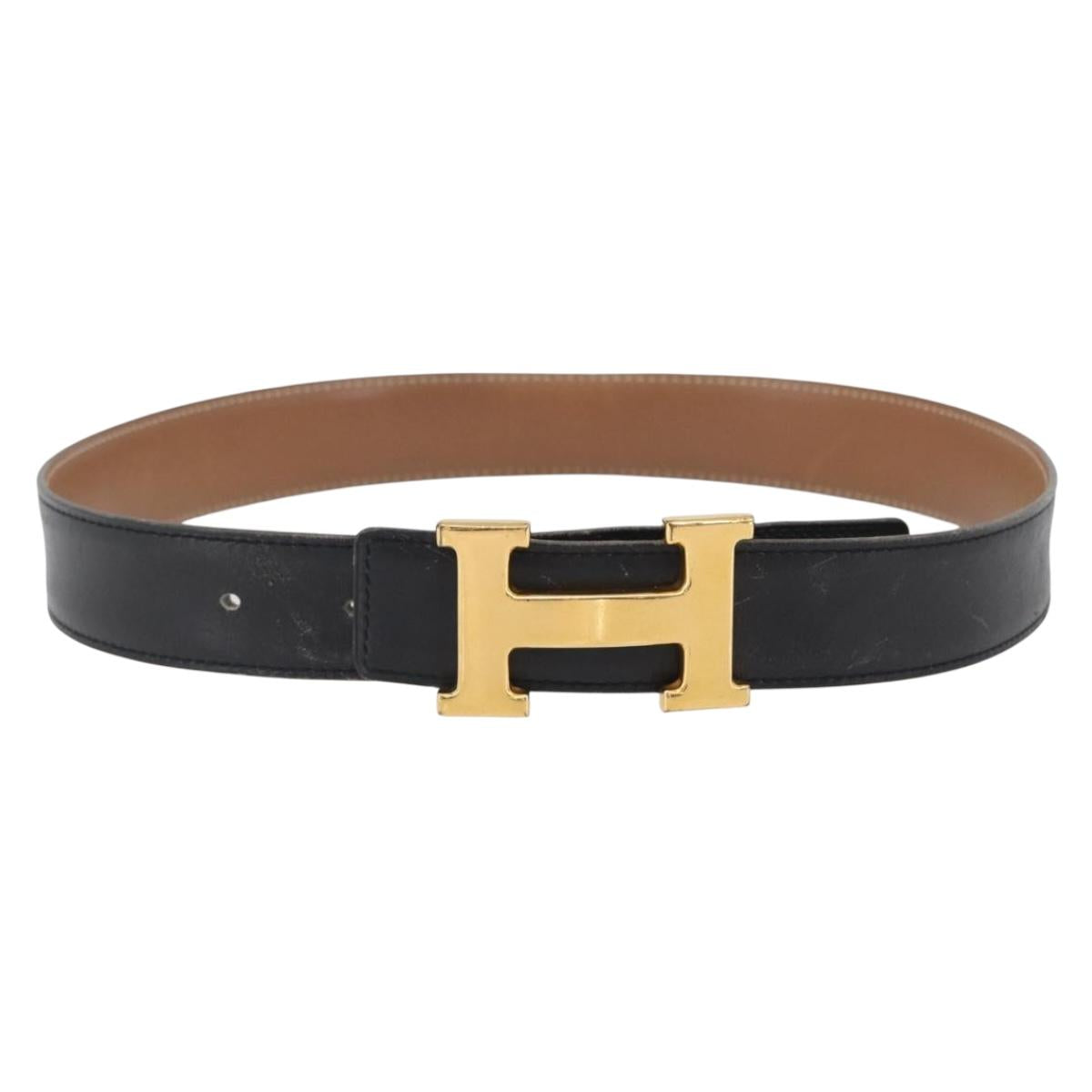 HERMES Constance Reversible Belt Leather 30.7"" Black Auth BSZ096