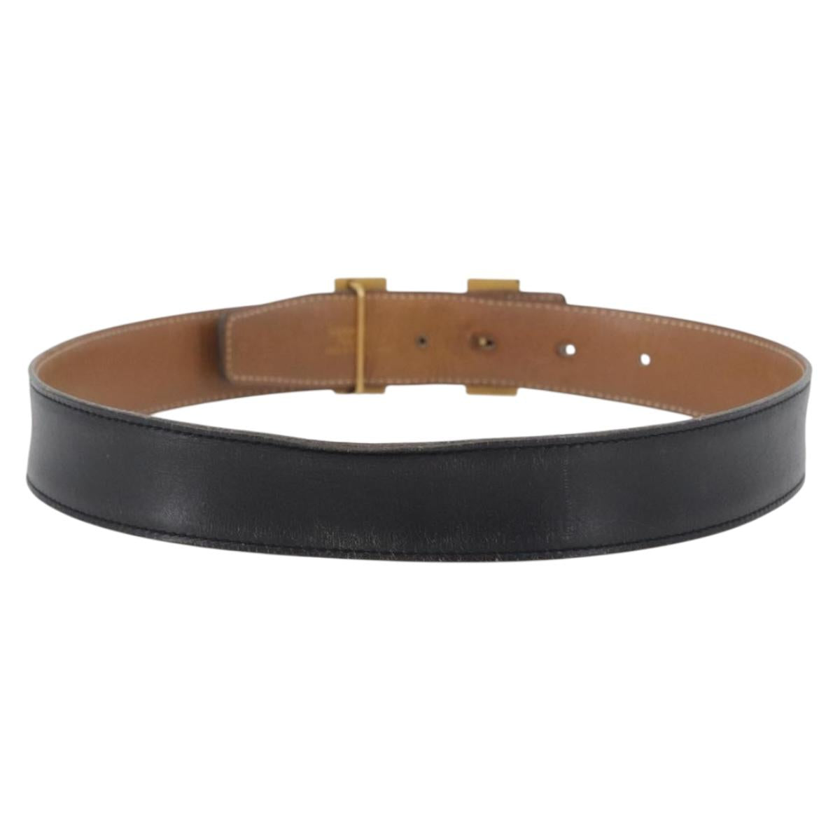 HERMES Constance Reversible Belt Leather 30.7"" Black Auth BSZ096