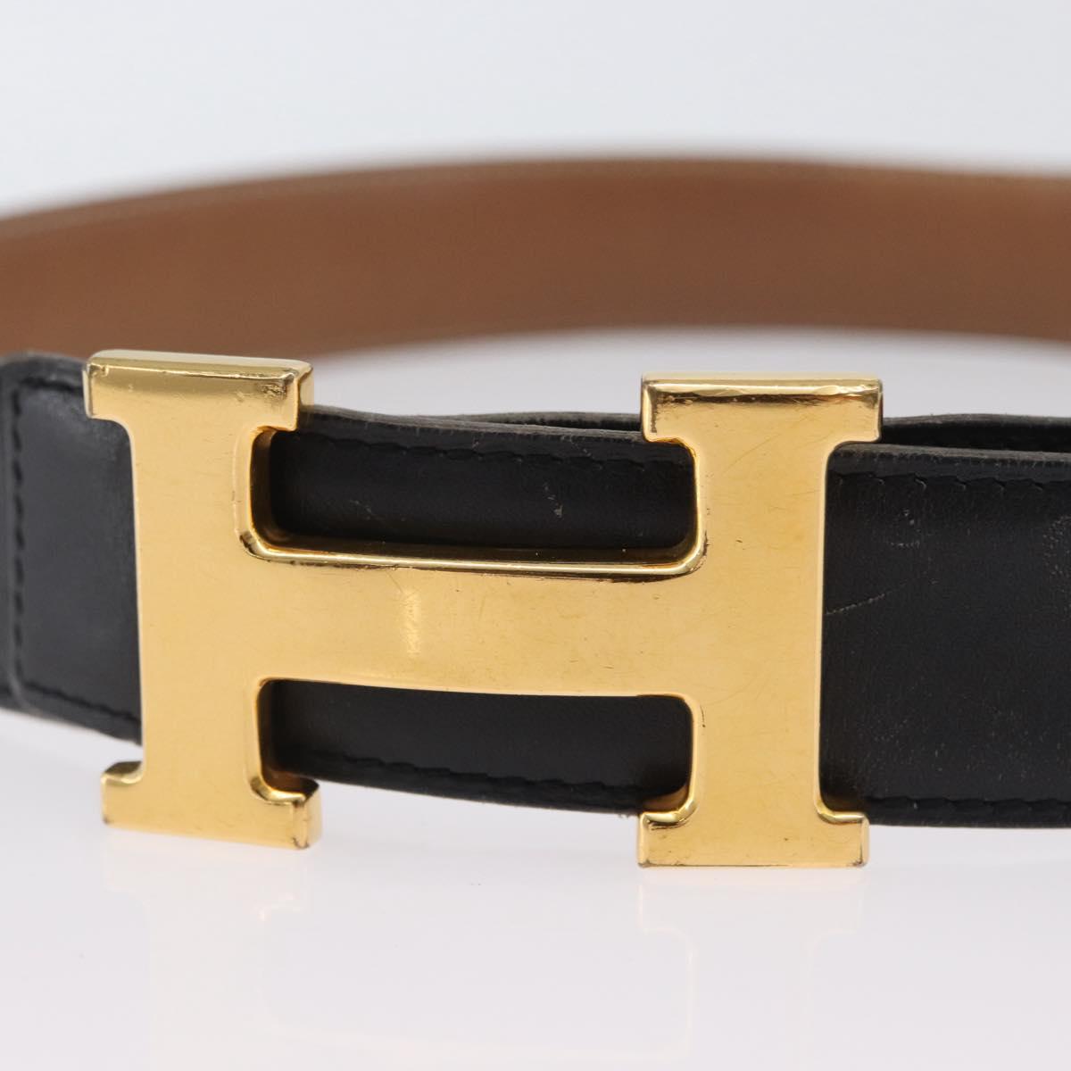 HERMES Constance Reversible Belt Leather 30.7"" Black Auth BSZ096