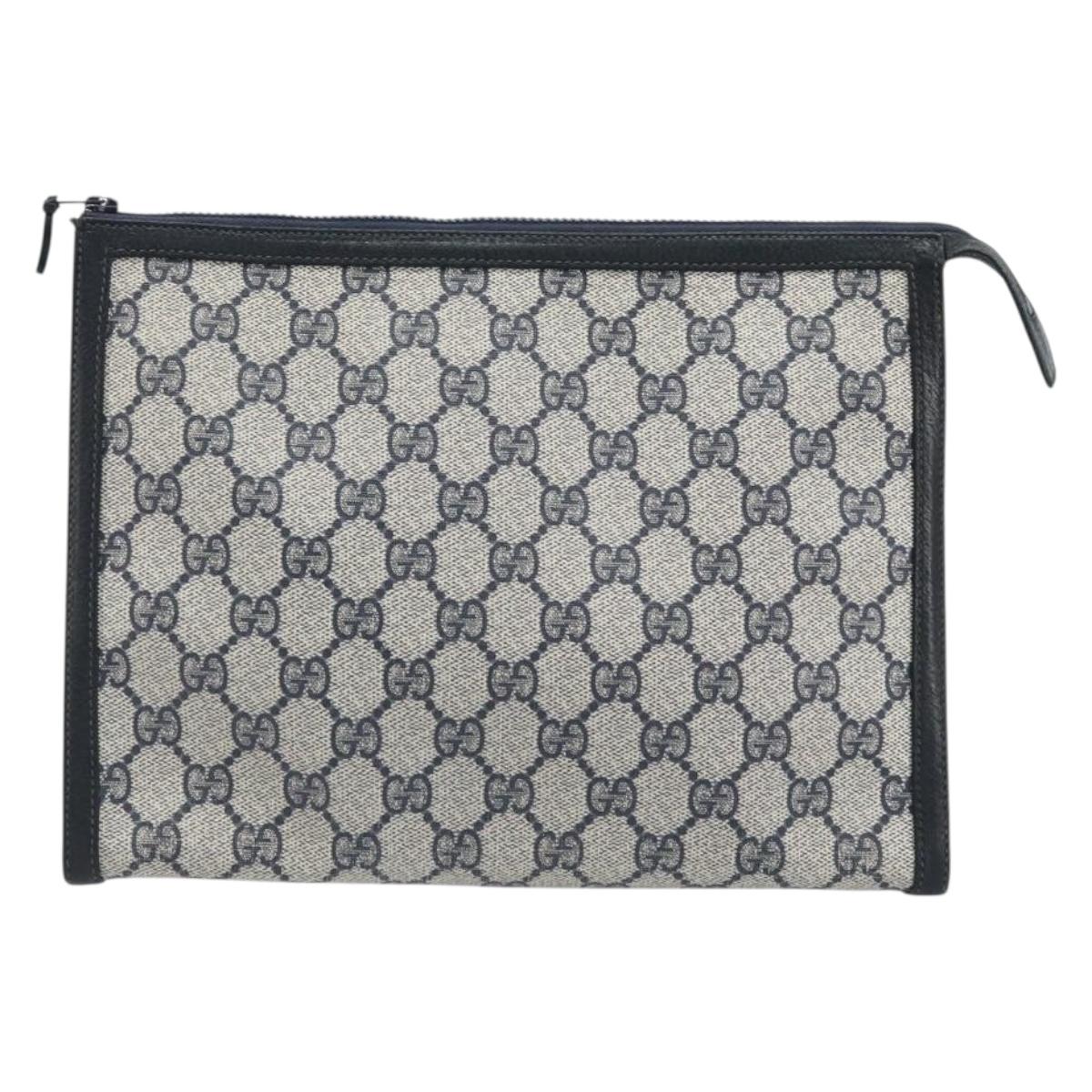 GUCCI GG Supreme Clutch Bag PVC Navy Auth BSZ101