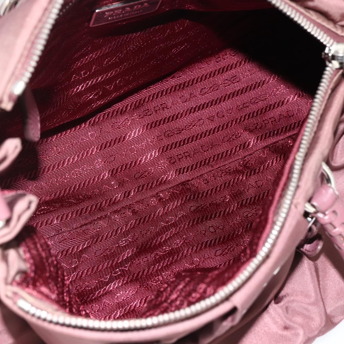 PRADA Hand Bag Nylon 2way Bordeaux Silver Auth BSZ102A
