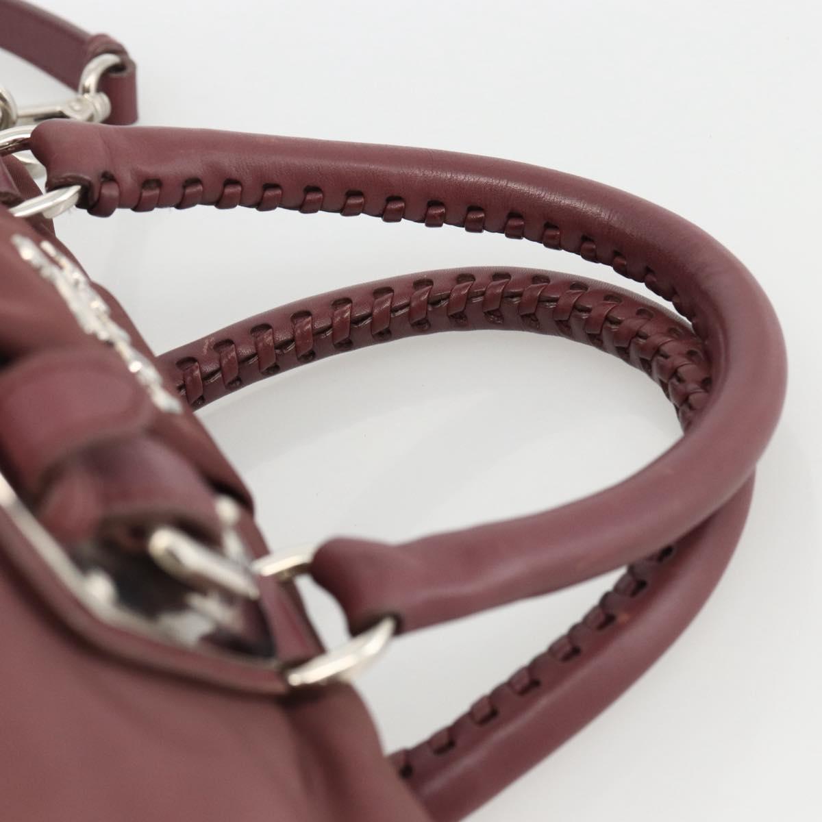 PRADA Hand Bag Nylon 2way Bordeaux Silver Auth BSZ102A