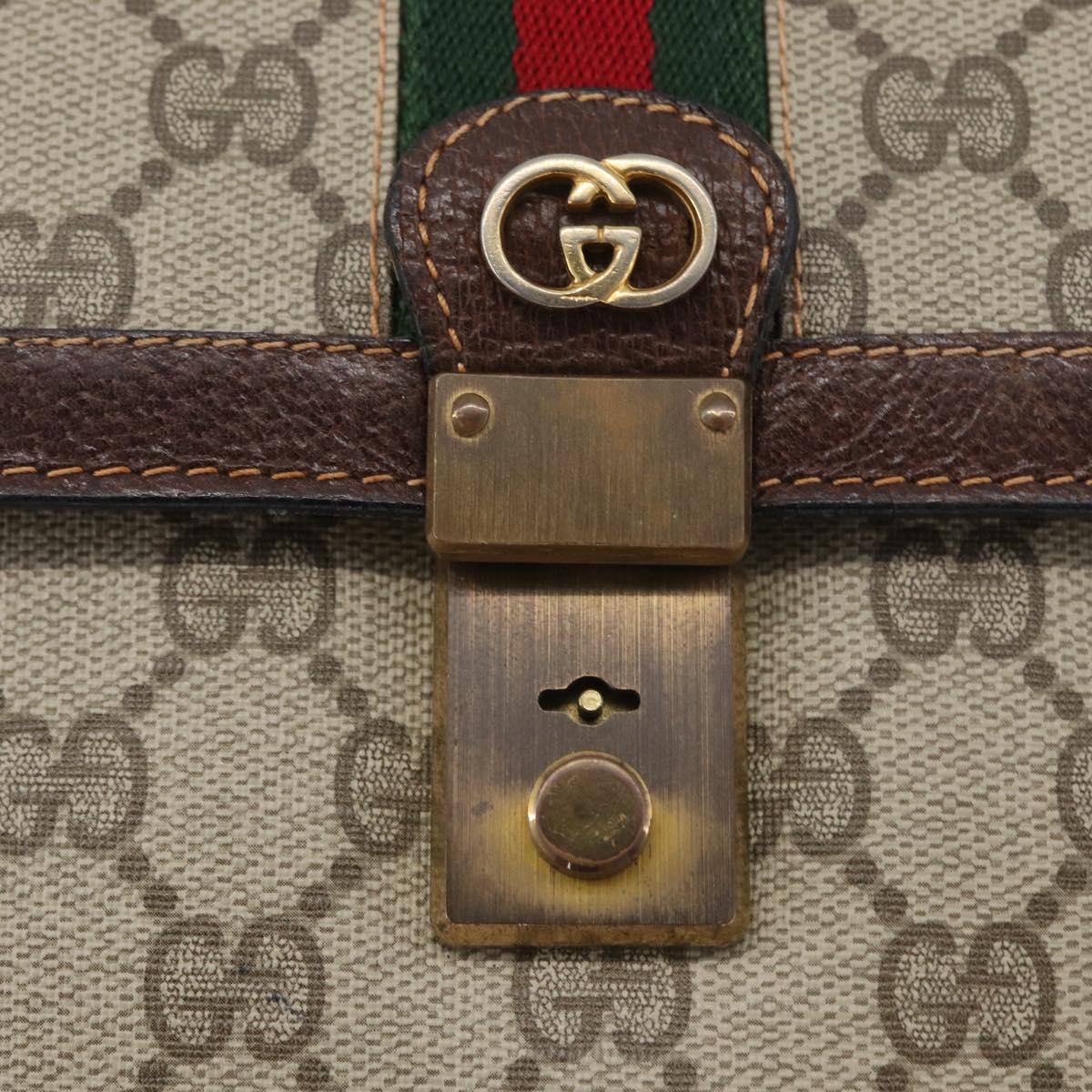 GUCCI GG Supreme Web Sherry Line Bag PVC Beige Gold 89 02 077 Auth BSZ106