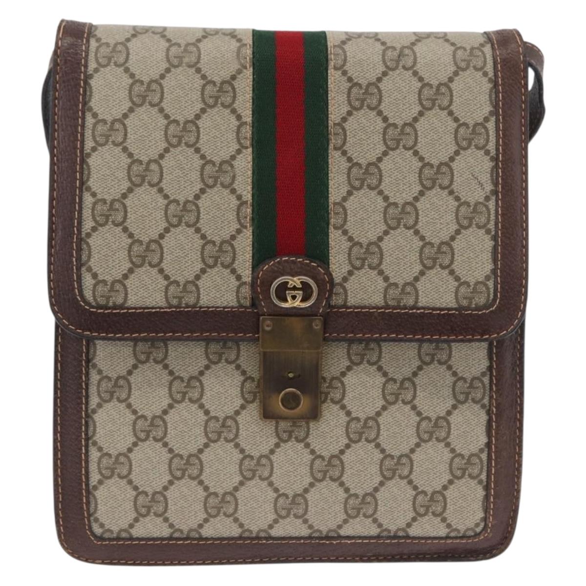 GUCCI GG Supreme Web Sherry Line Bag PVC Beige Gold 89 02 077 Auth BSZ106