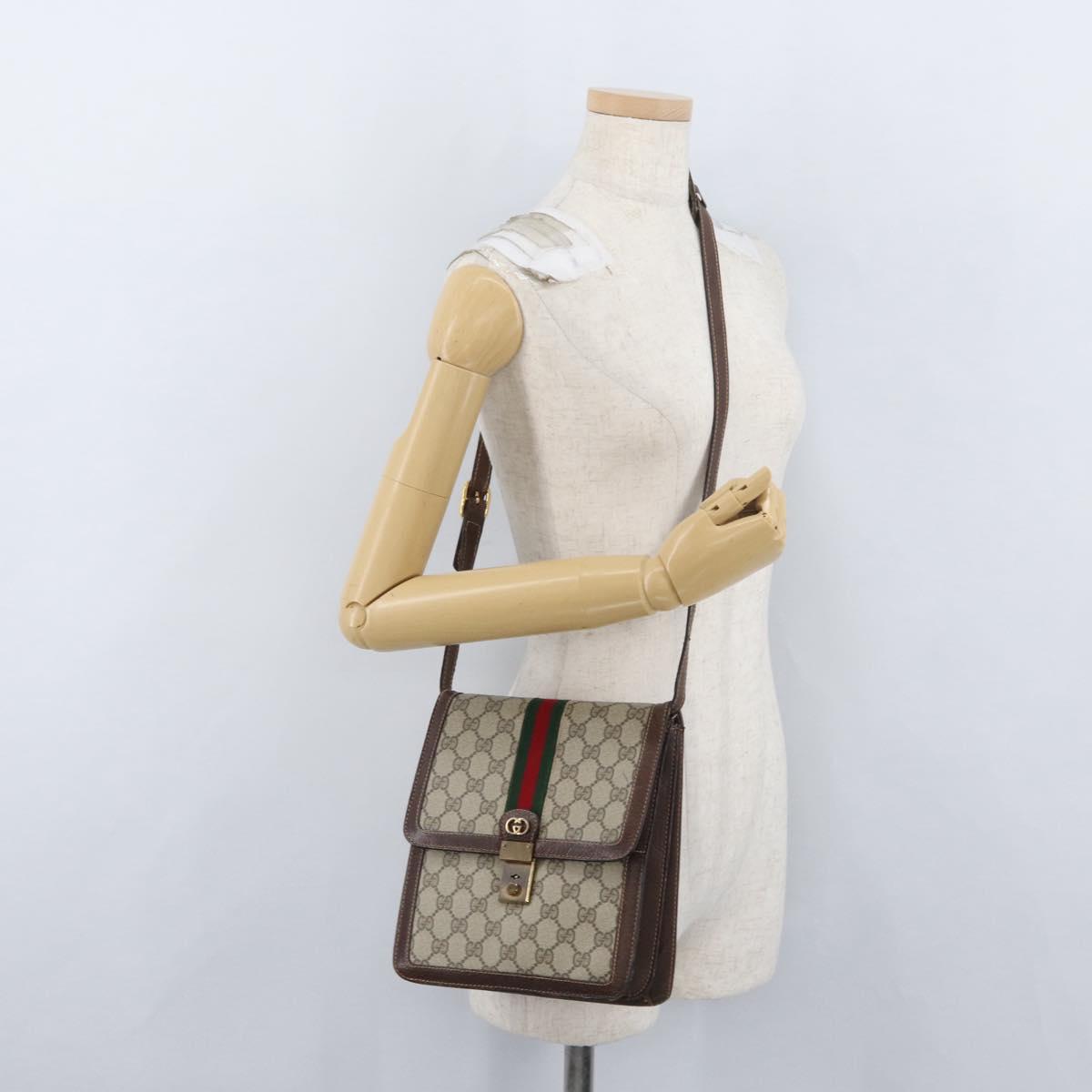 GUCCI GG Supreme Web Sherry Line Bag PVC Beige Gold 89 02 077 Auth BSZ106
