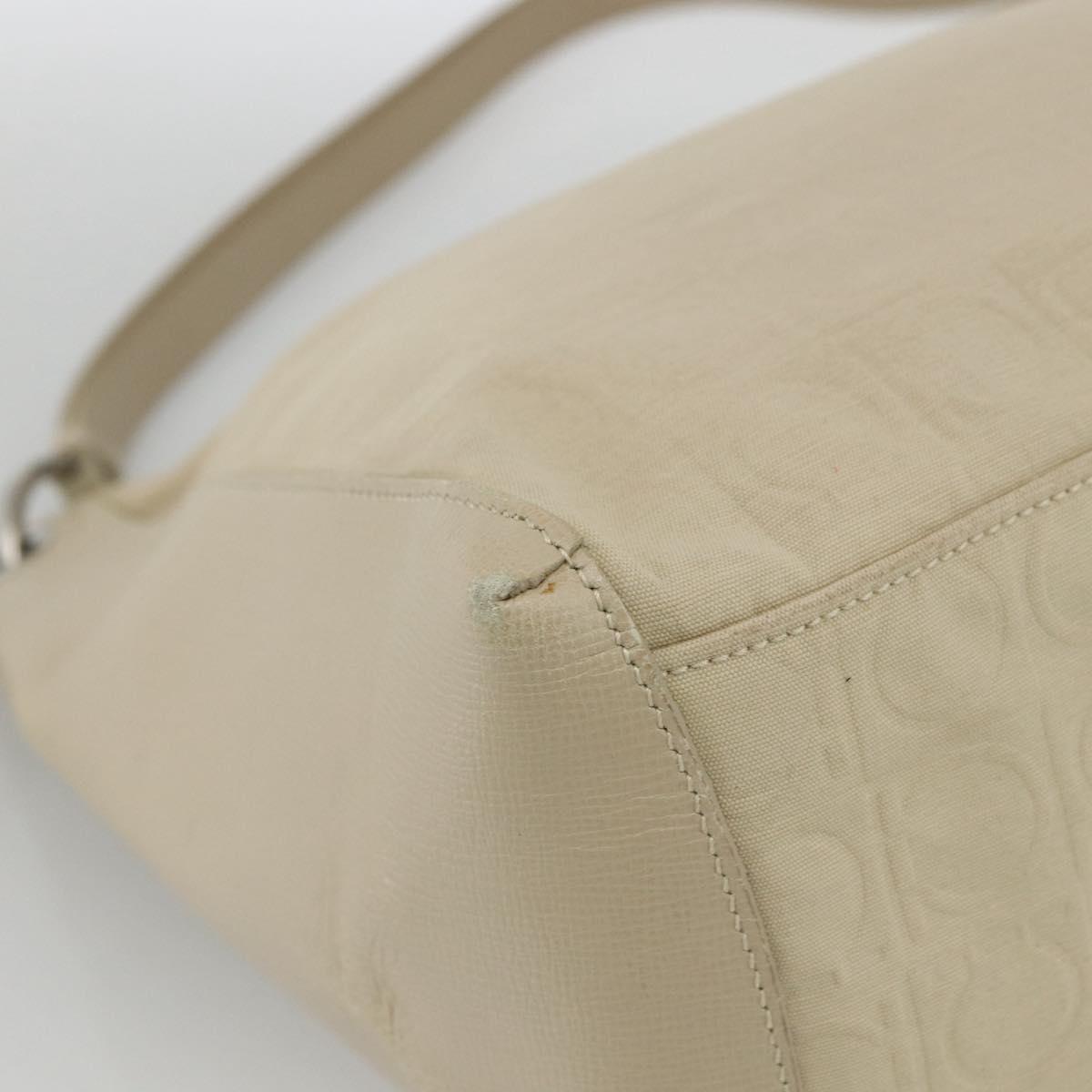 Salvatore Ferragamo Shoulder Bag Canvas Beige Silver Auth BSZ107